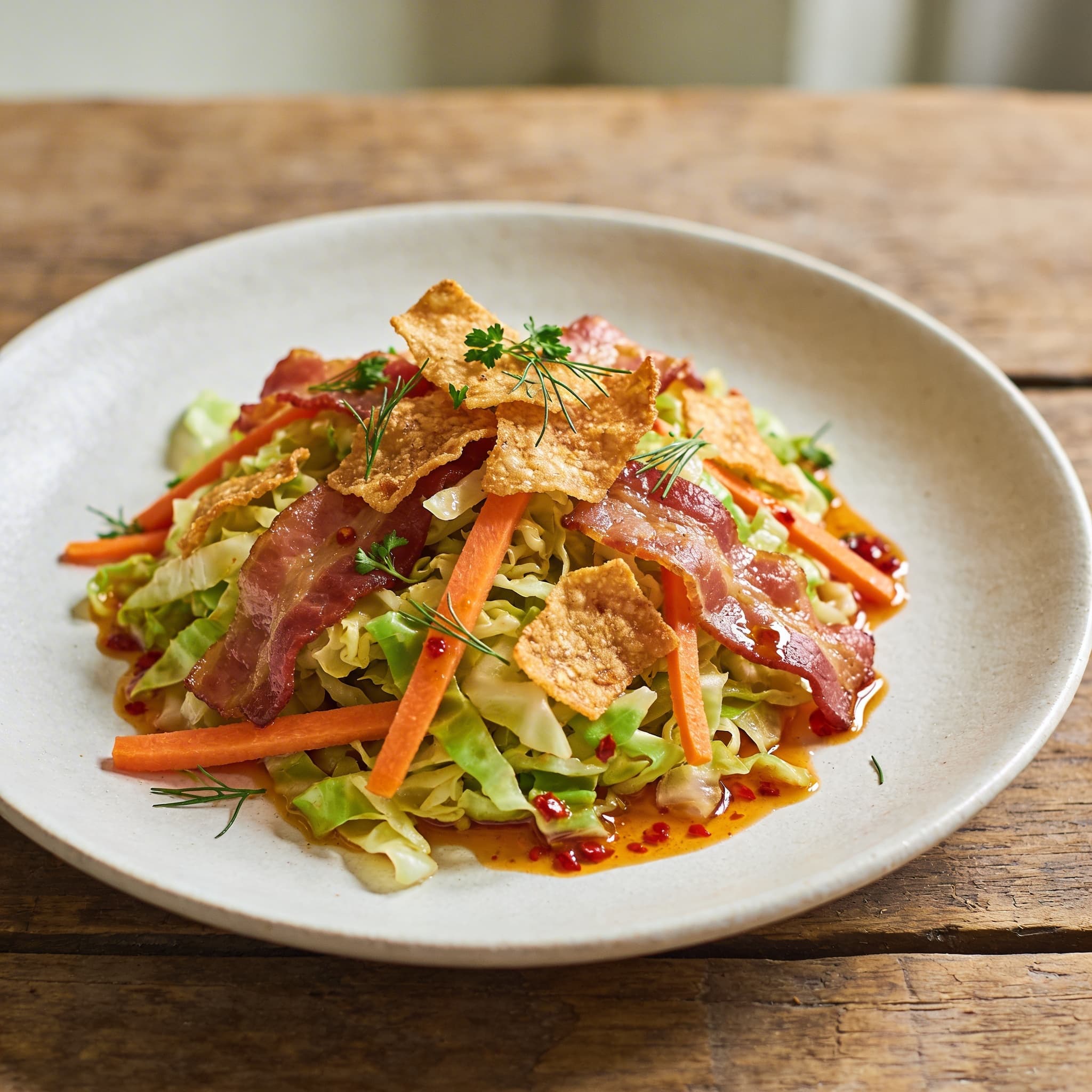 Scharfer Spitzkohl-Salat mit Speck