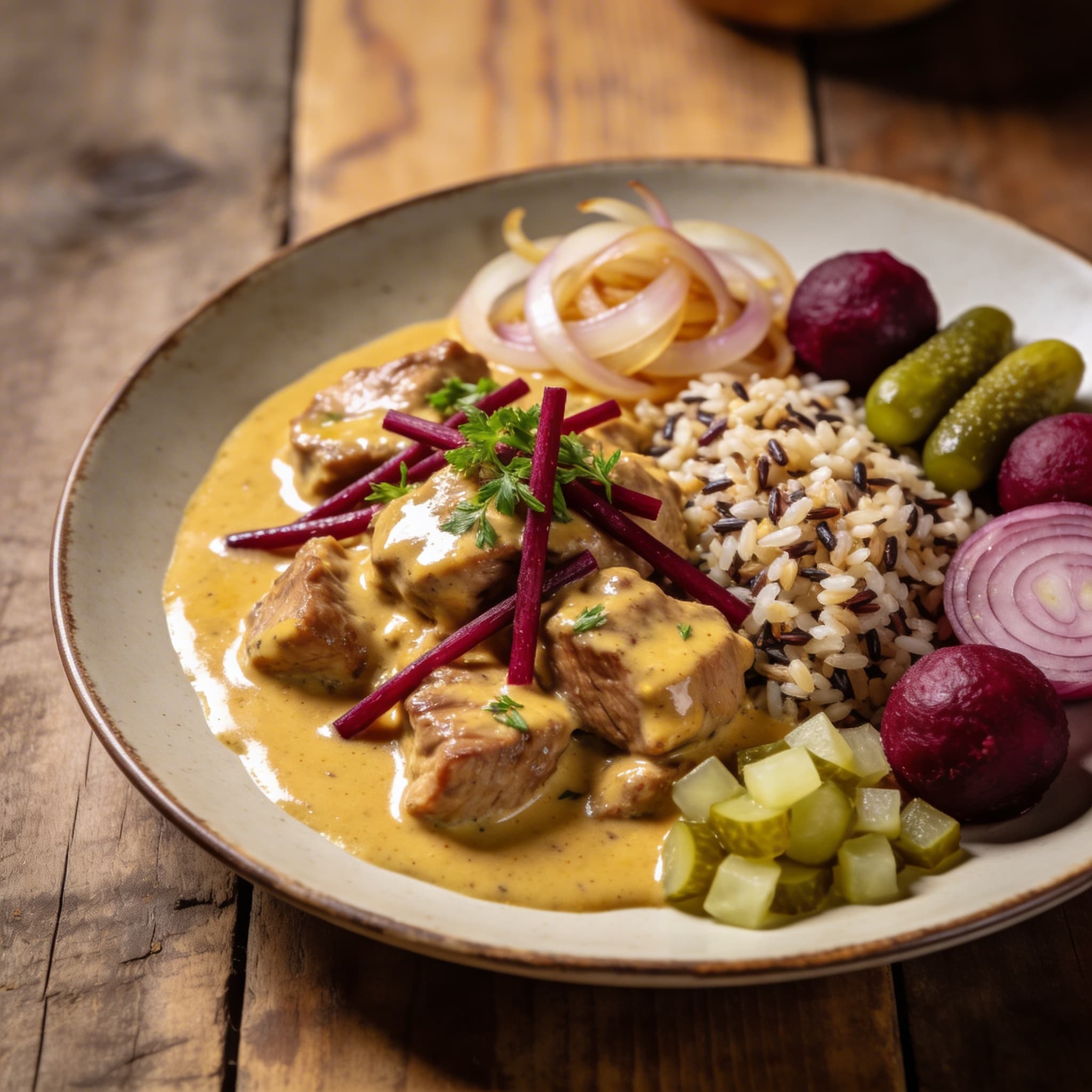 Herzhaftes Schweinegulasch Stroganoff