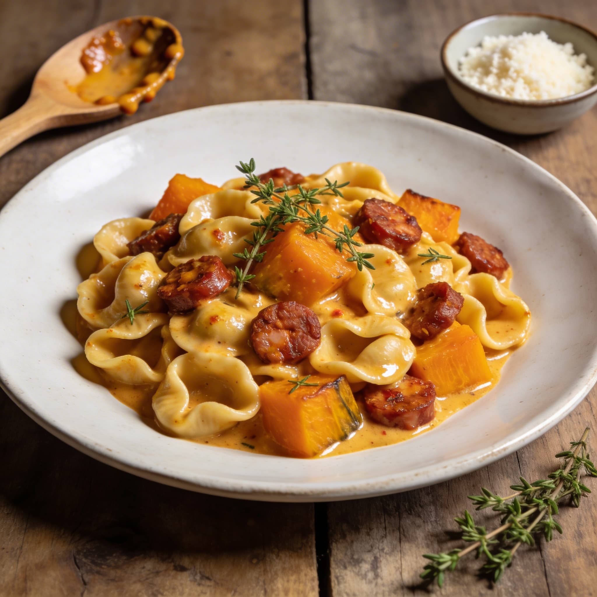 Herzhafte Kürbis-Chorizo Pasta