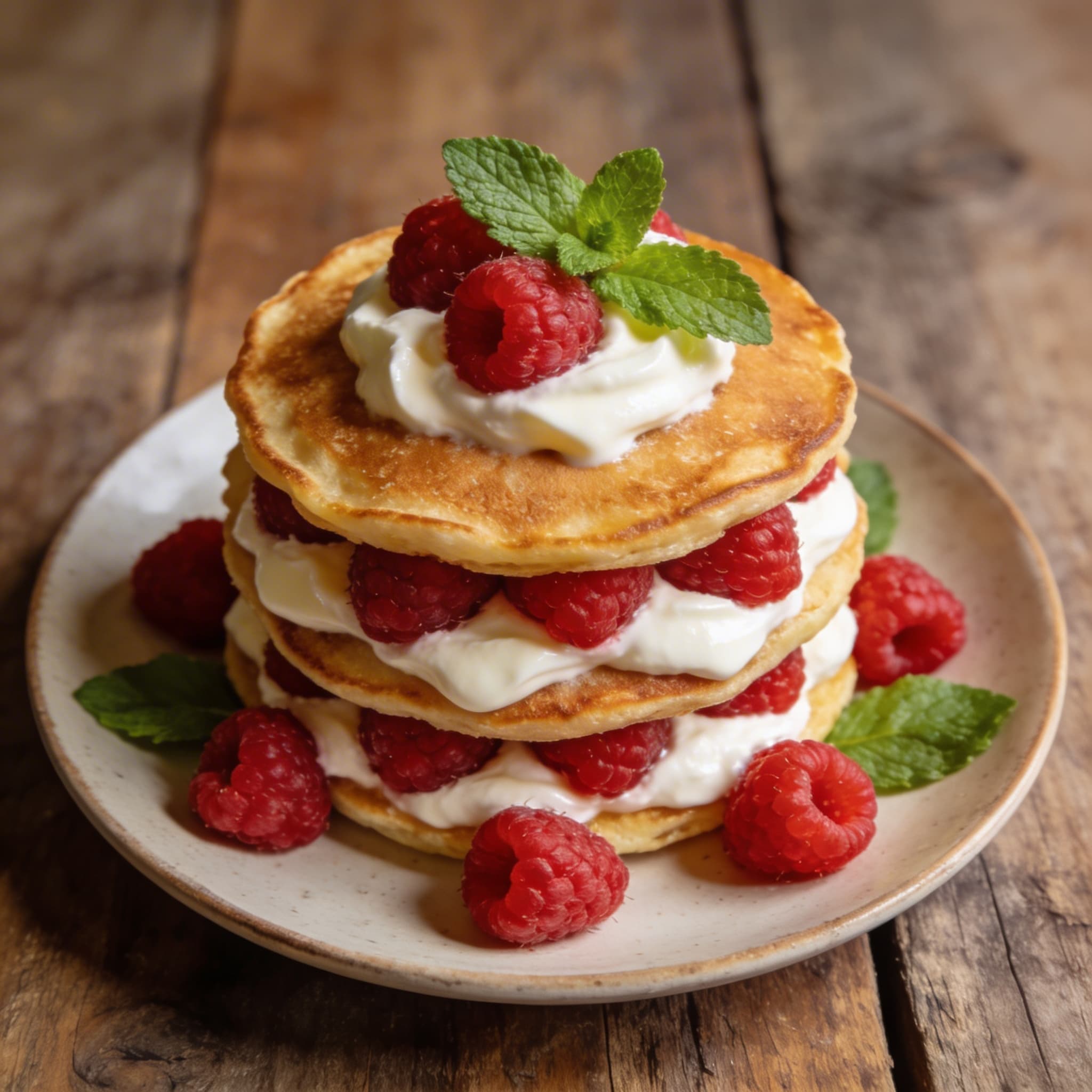 Fluffige Himbeer-Pfannkuchen mit Sahne