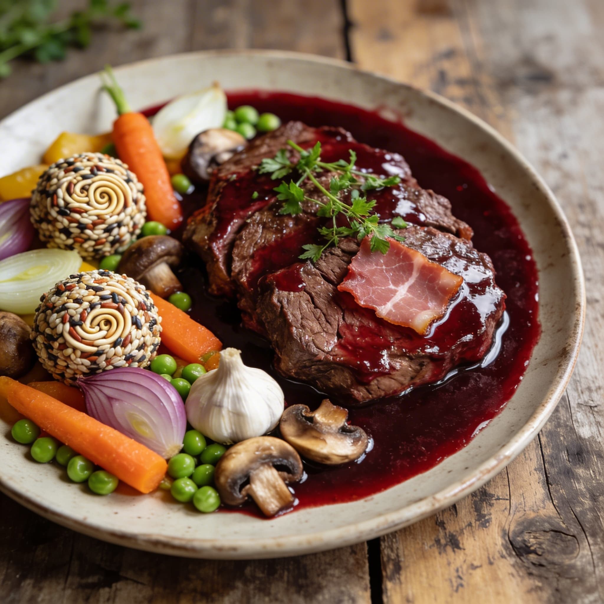 Geschmorter Rinderbraten in Rotwein