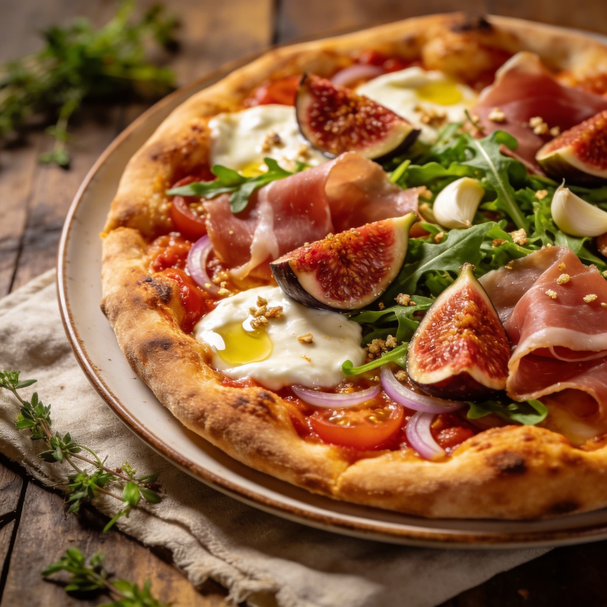 Pizza mit Parmaschinken und Feigen