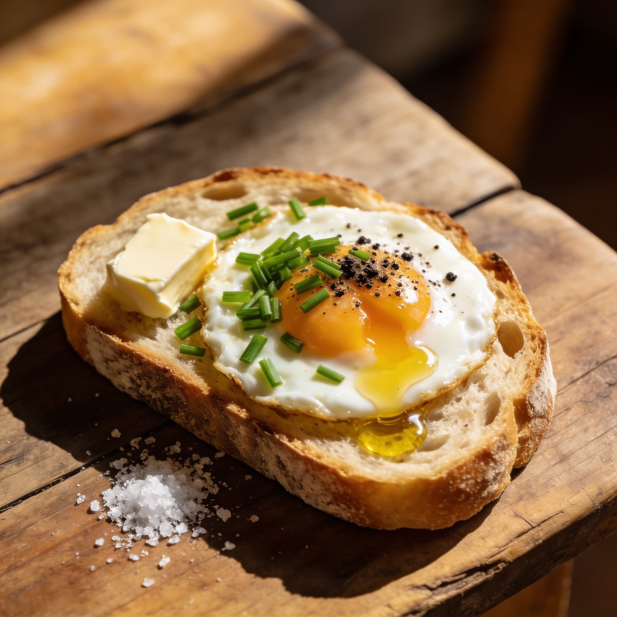 Klassisches Bauernbrot mit Spiegelei