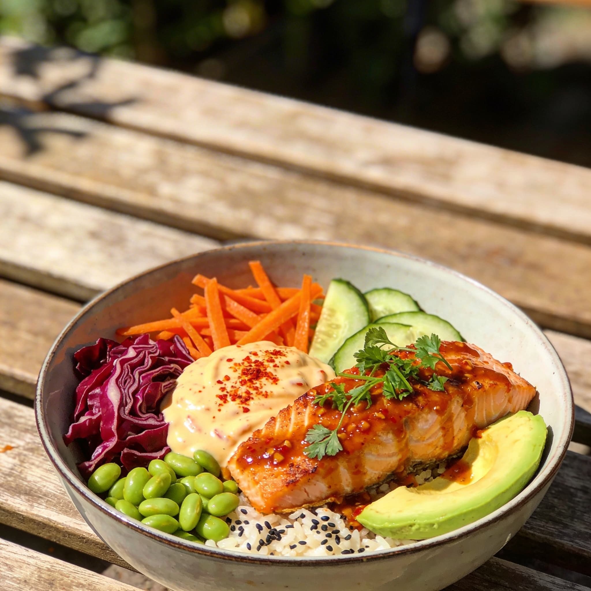 Scharfe Bang-Bang Lachs-Bowl