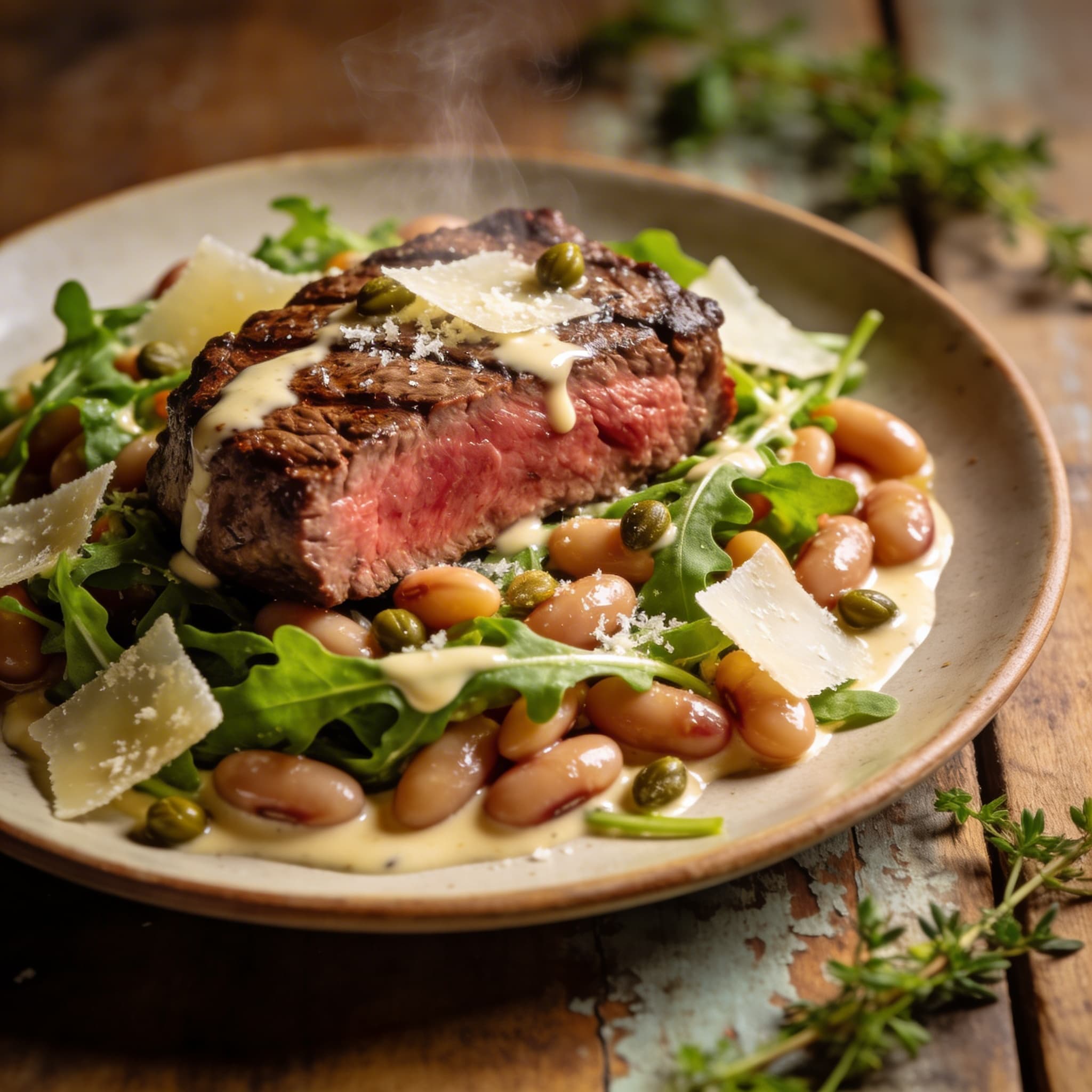 Steak mit Parmesan-Salat