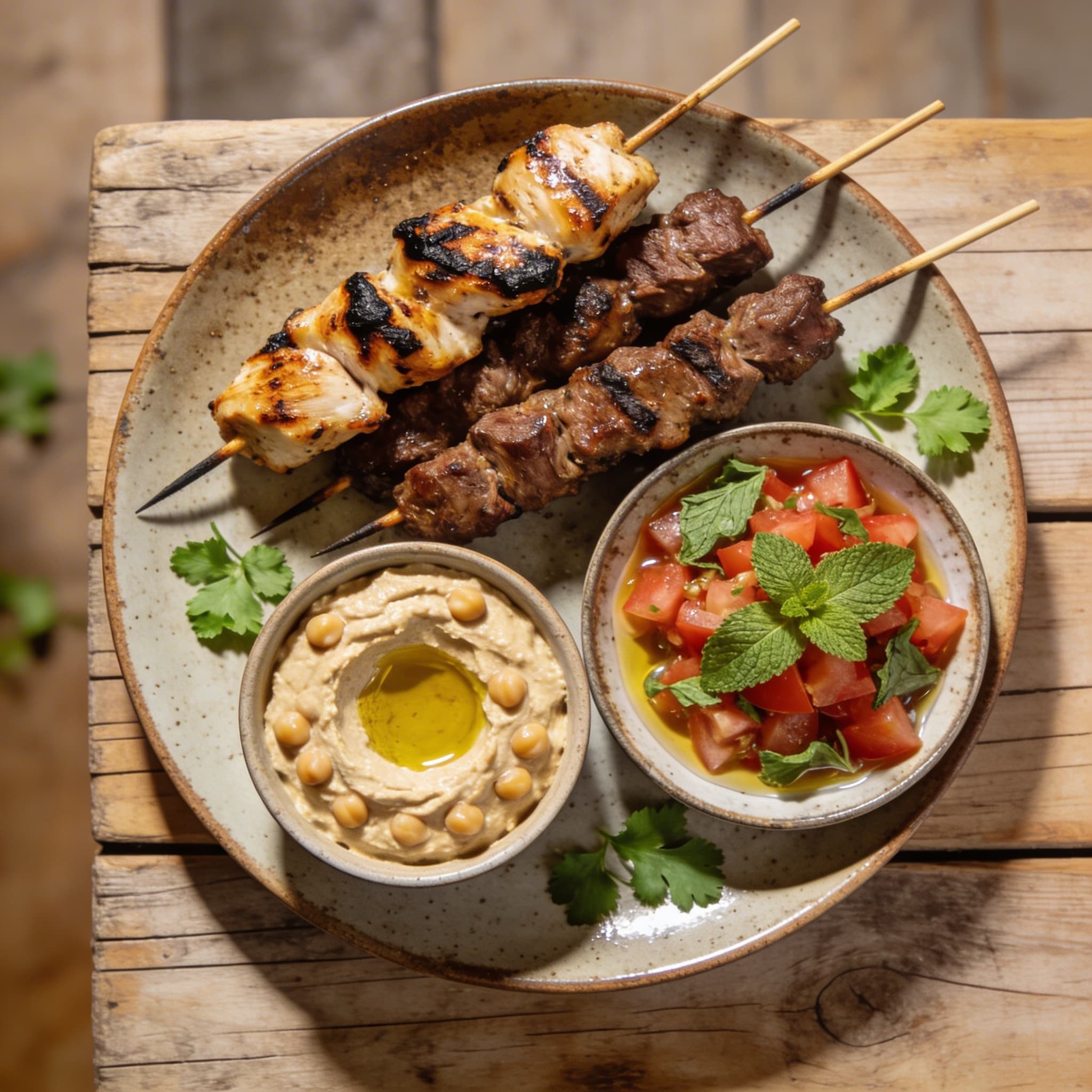 Hähnchenspieße mit Kichererbsen-Hummus