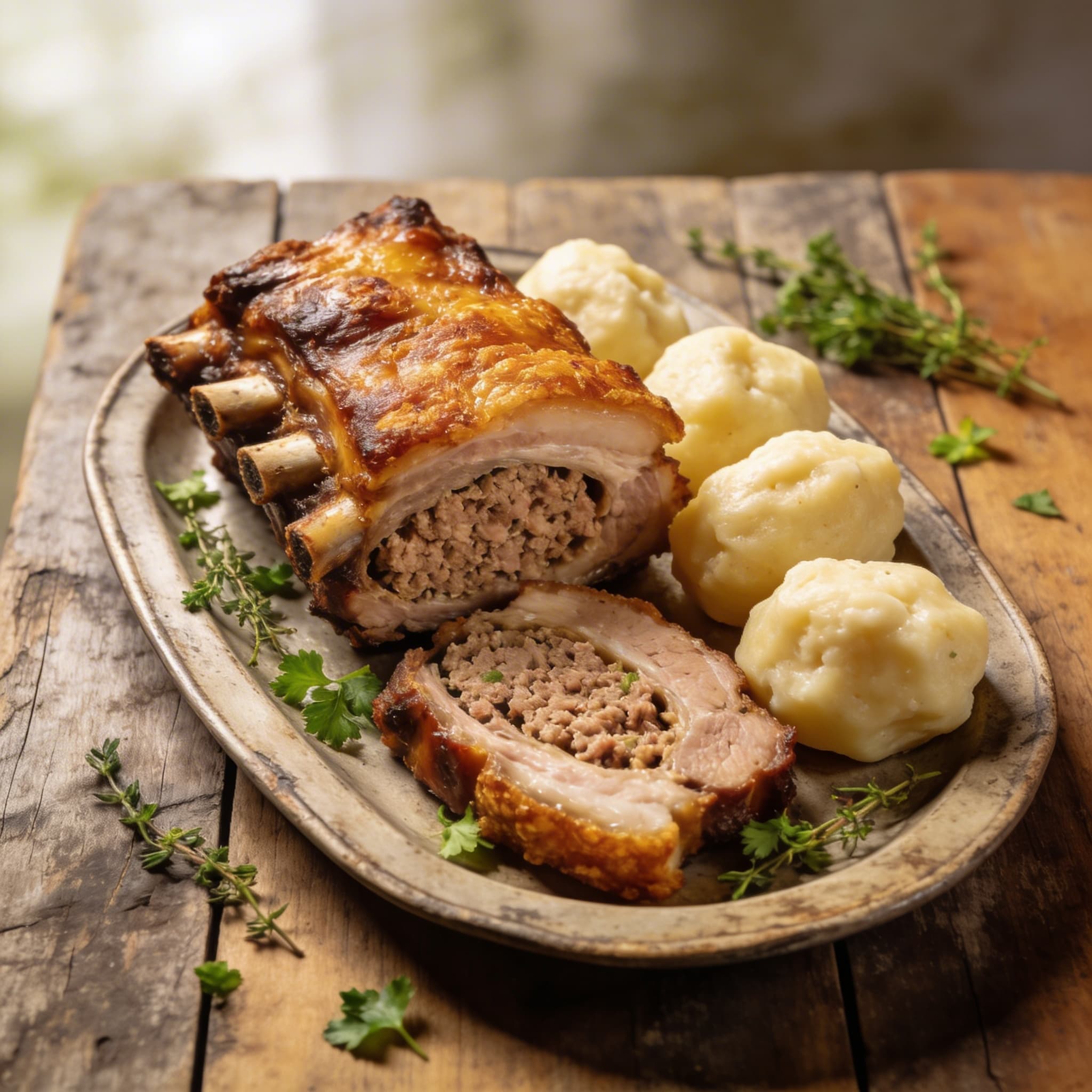 Gefüllte Schweinerippe mit Klößen