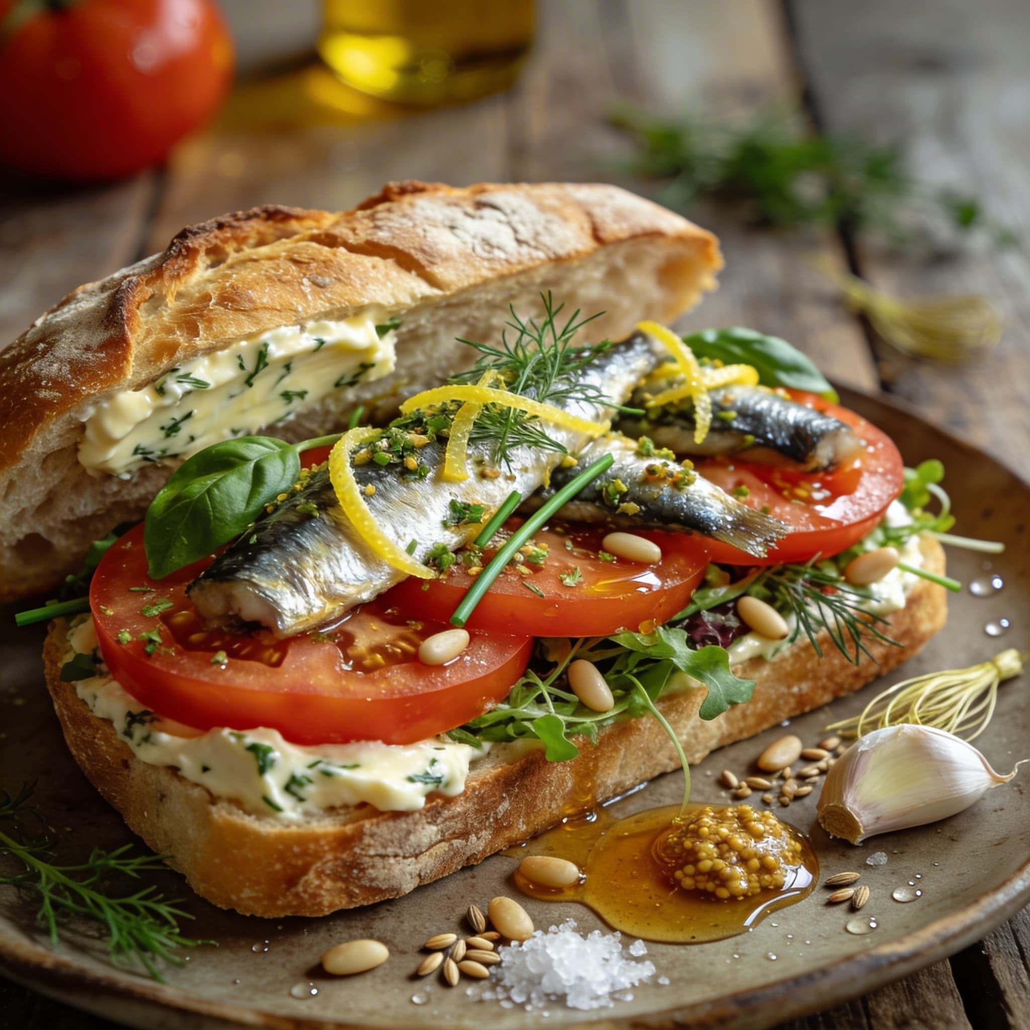 Tomaten-Sandwich mit Sardellenbutter