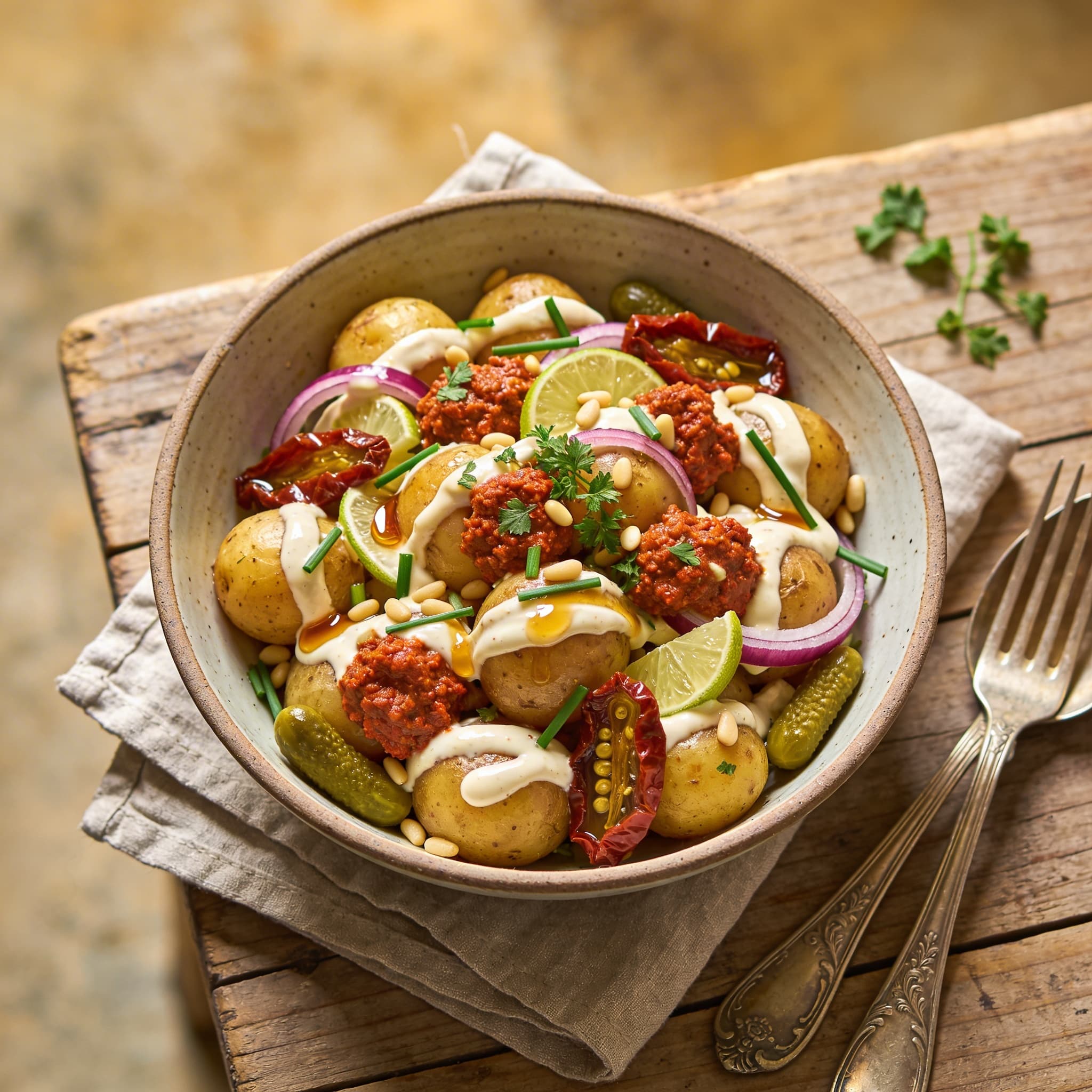 Aromatischer Harissa-Tahini-Kartoffelsalat