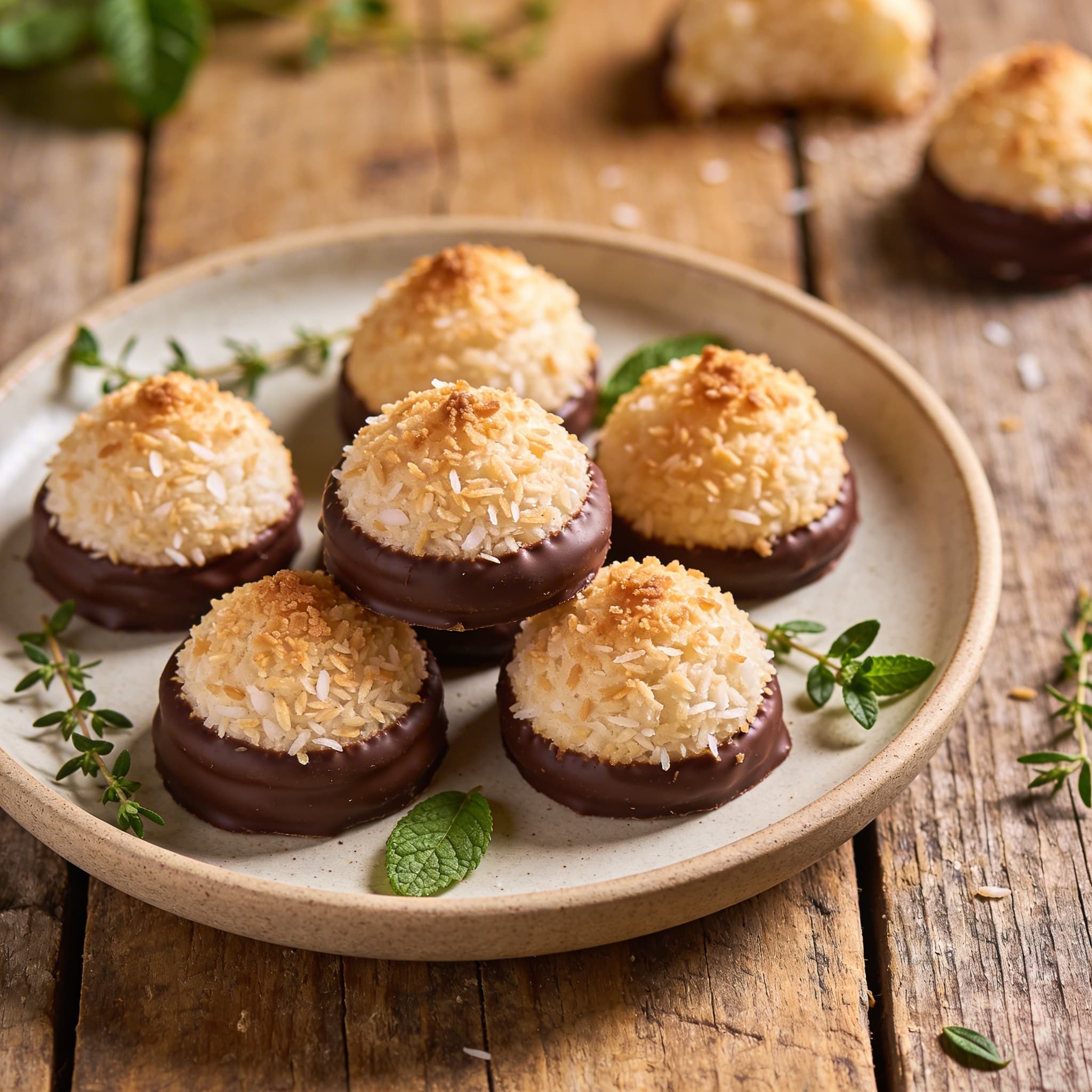 Klassische Kokosmakronen mit Schokolade