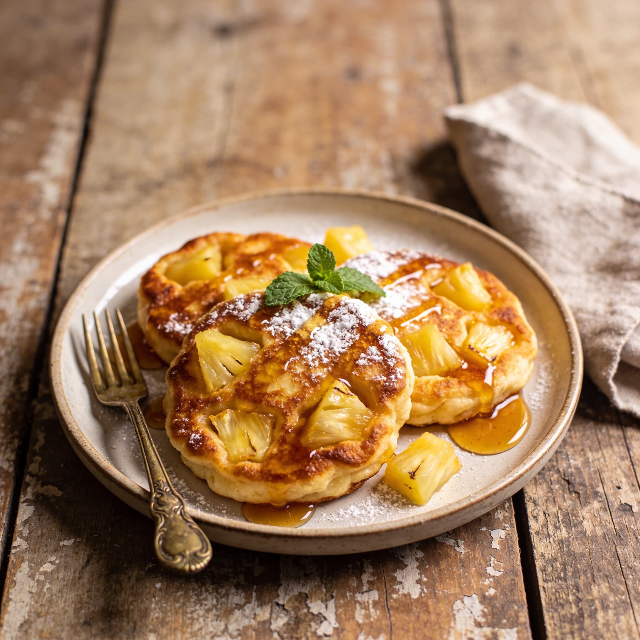 Süße Ananas-Pfannkuchen mit Honig