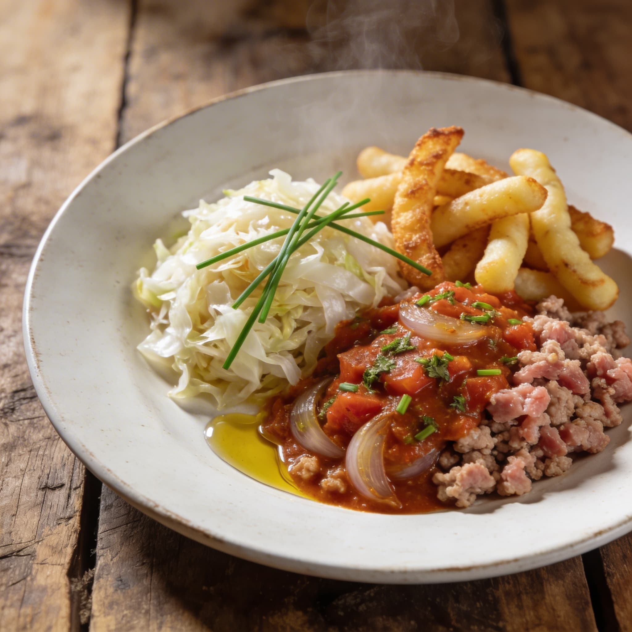 Pfannengericht mit Schupfnudeln und Mett