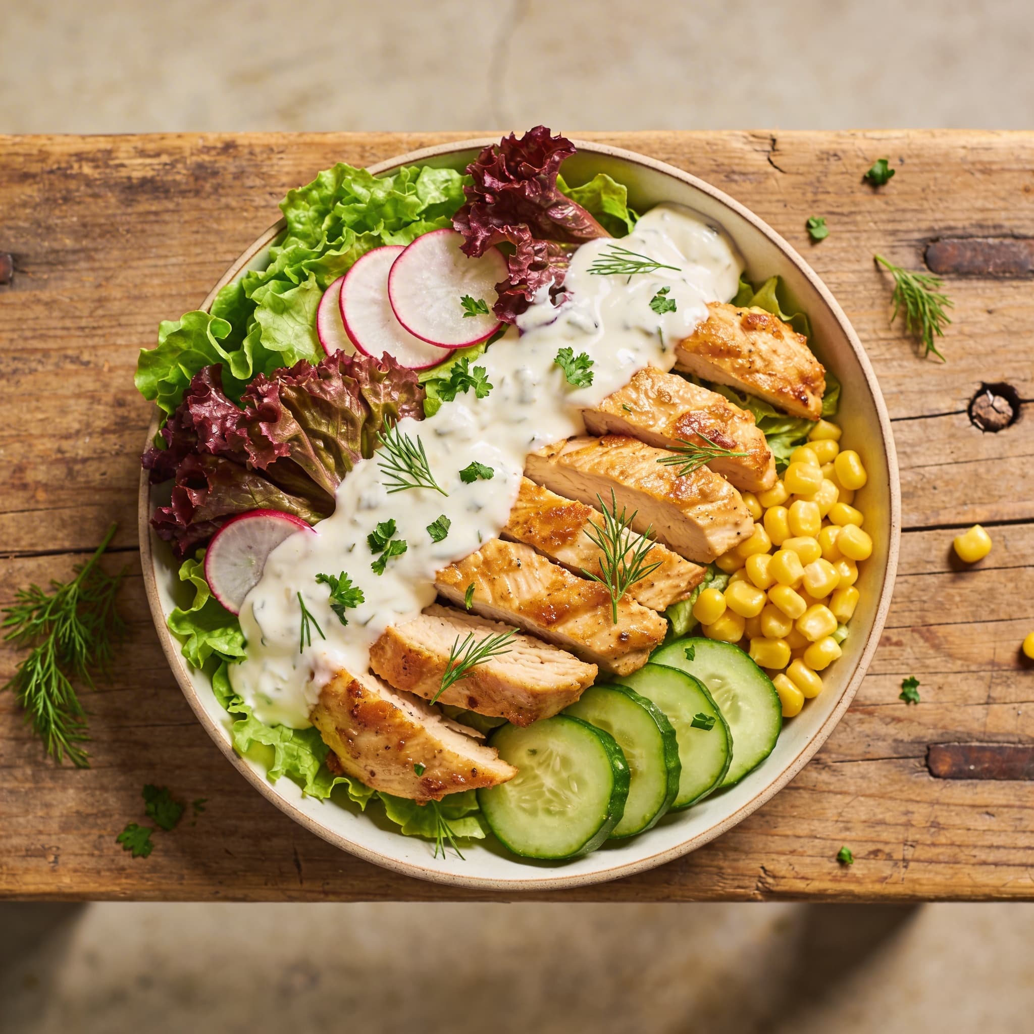 Bunter Geflügelsalat mit Joghurt-Dressing