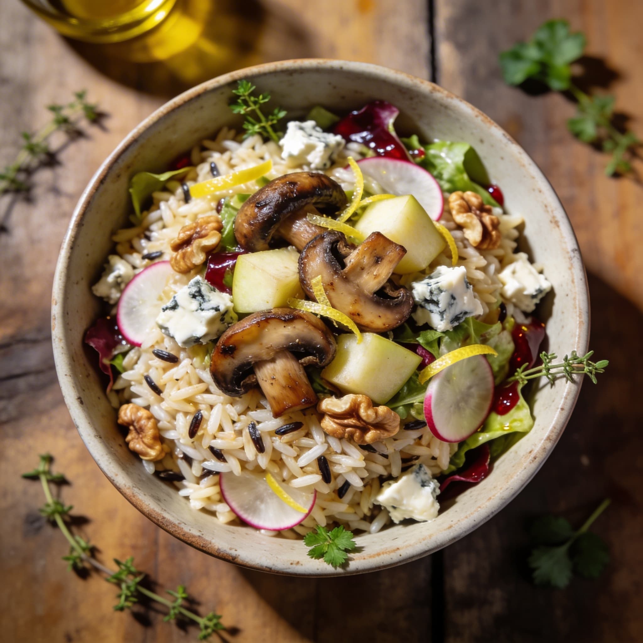 Lauwarmer Reissalat mit Pilzen