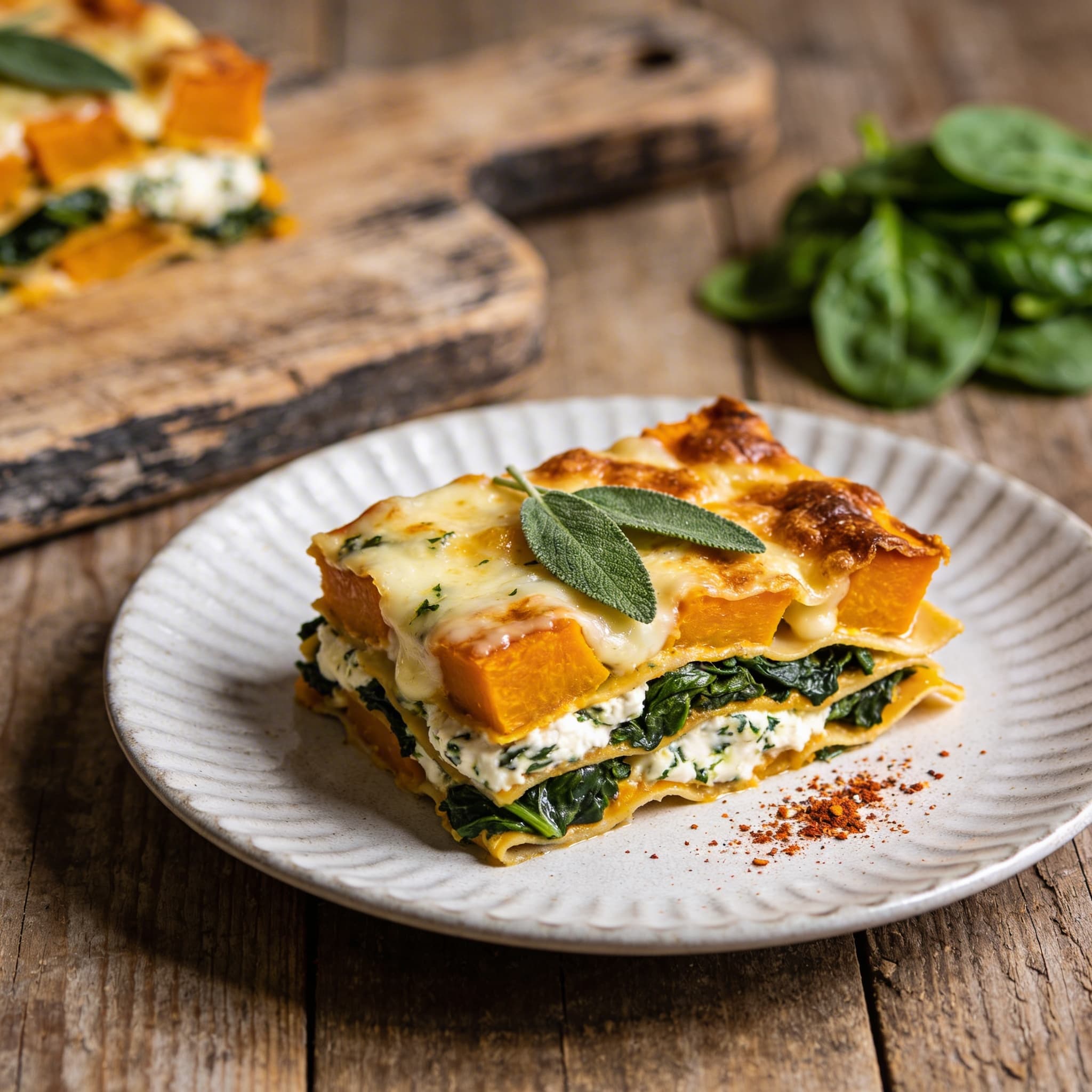 Herzhafte Kürbis-Spinat-Lasagne