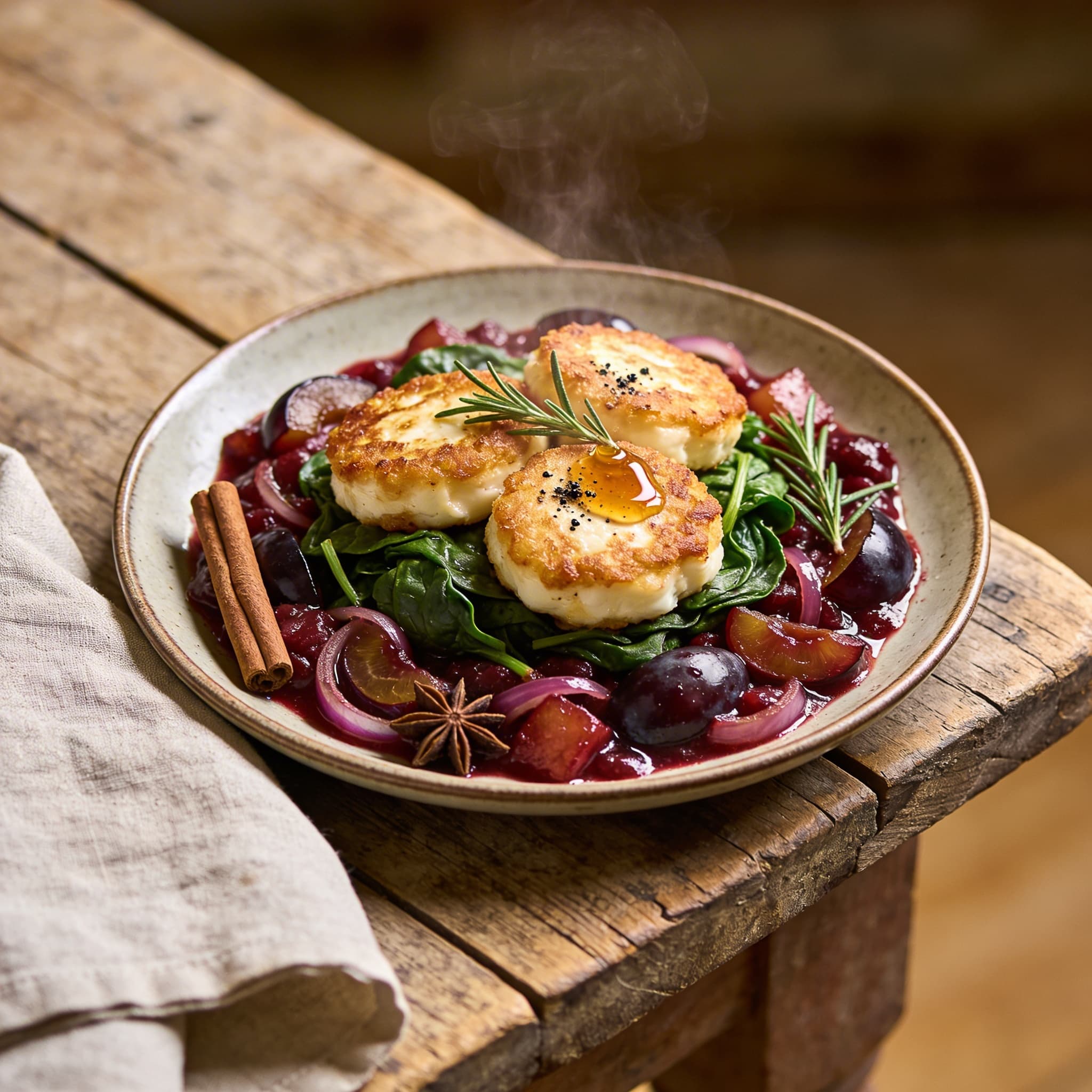 Gebratener Ziegenkäse mit Zwetschgen