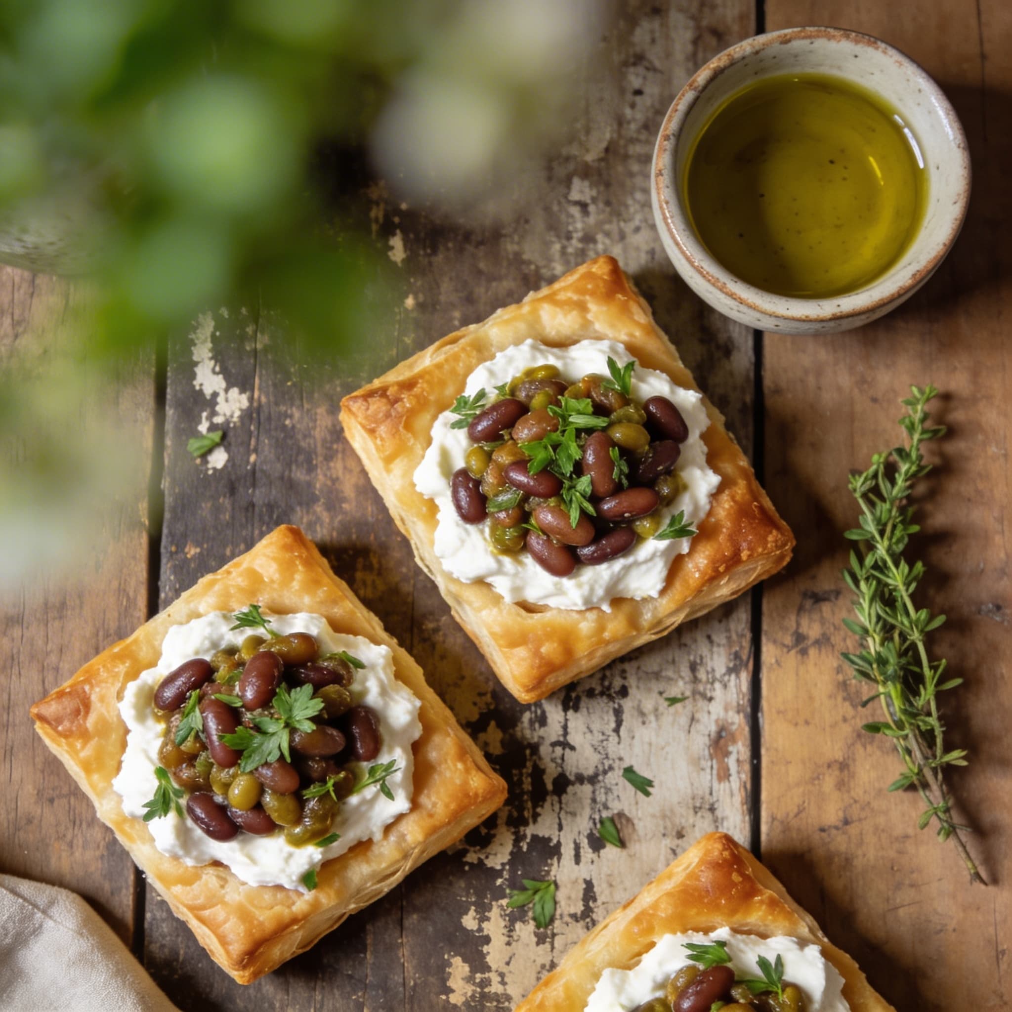 Bohnen-Ricotta auf Blätterteig