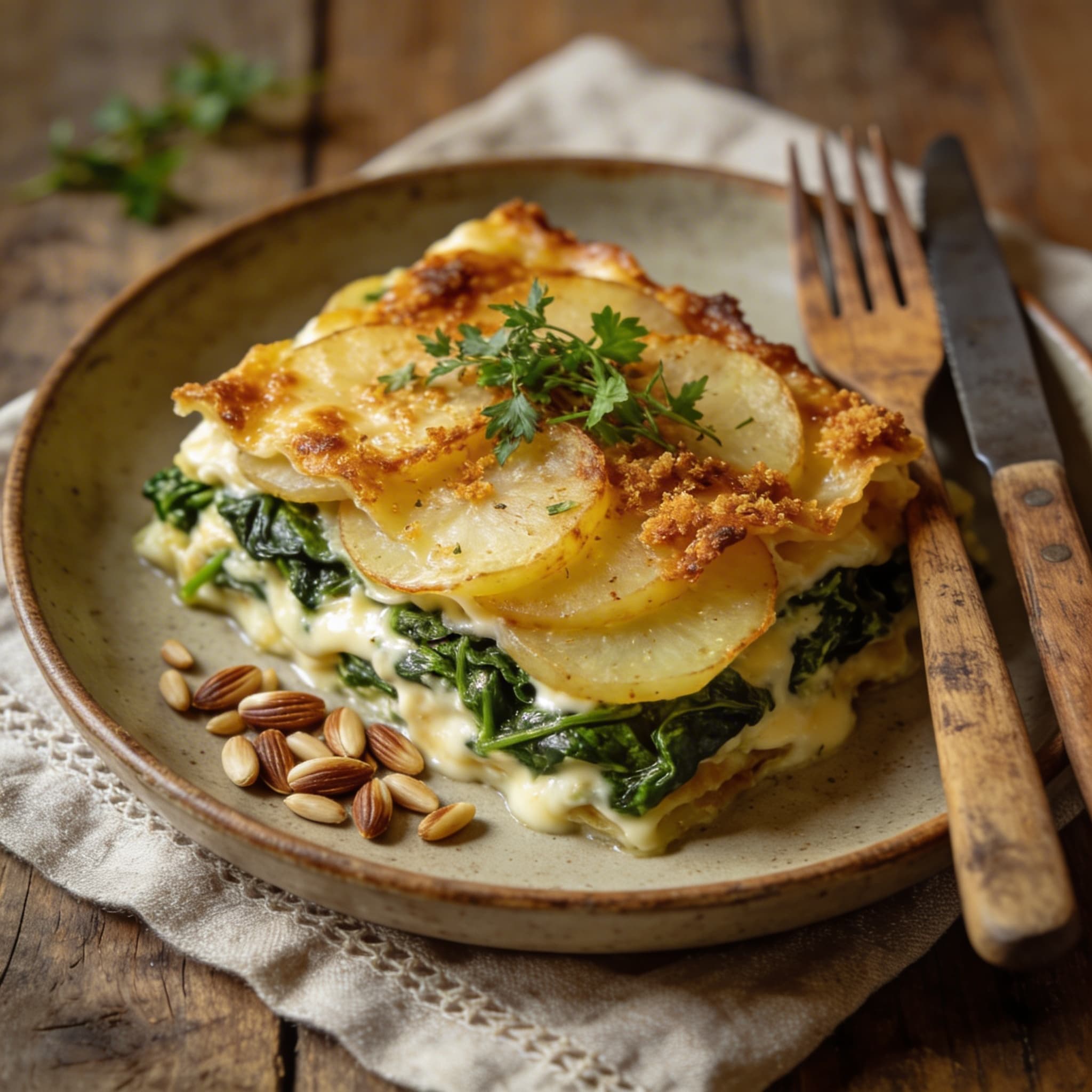 Herzhafte Kartoffel Spinat Lasagne