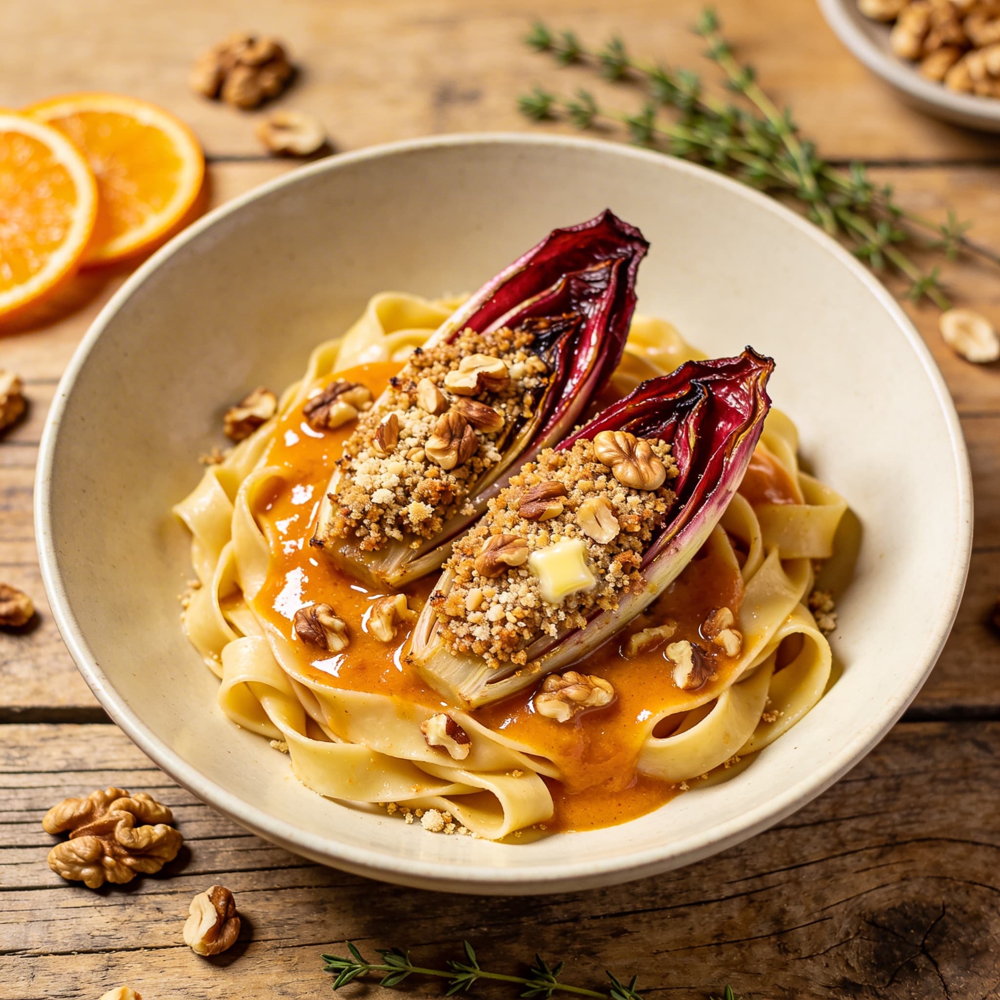 Tagliatelle mit Walnuss-Chicorée