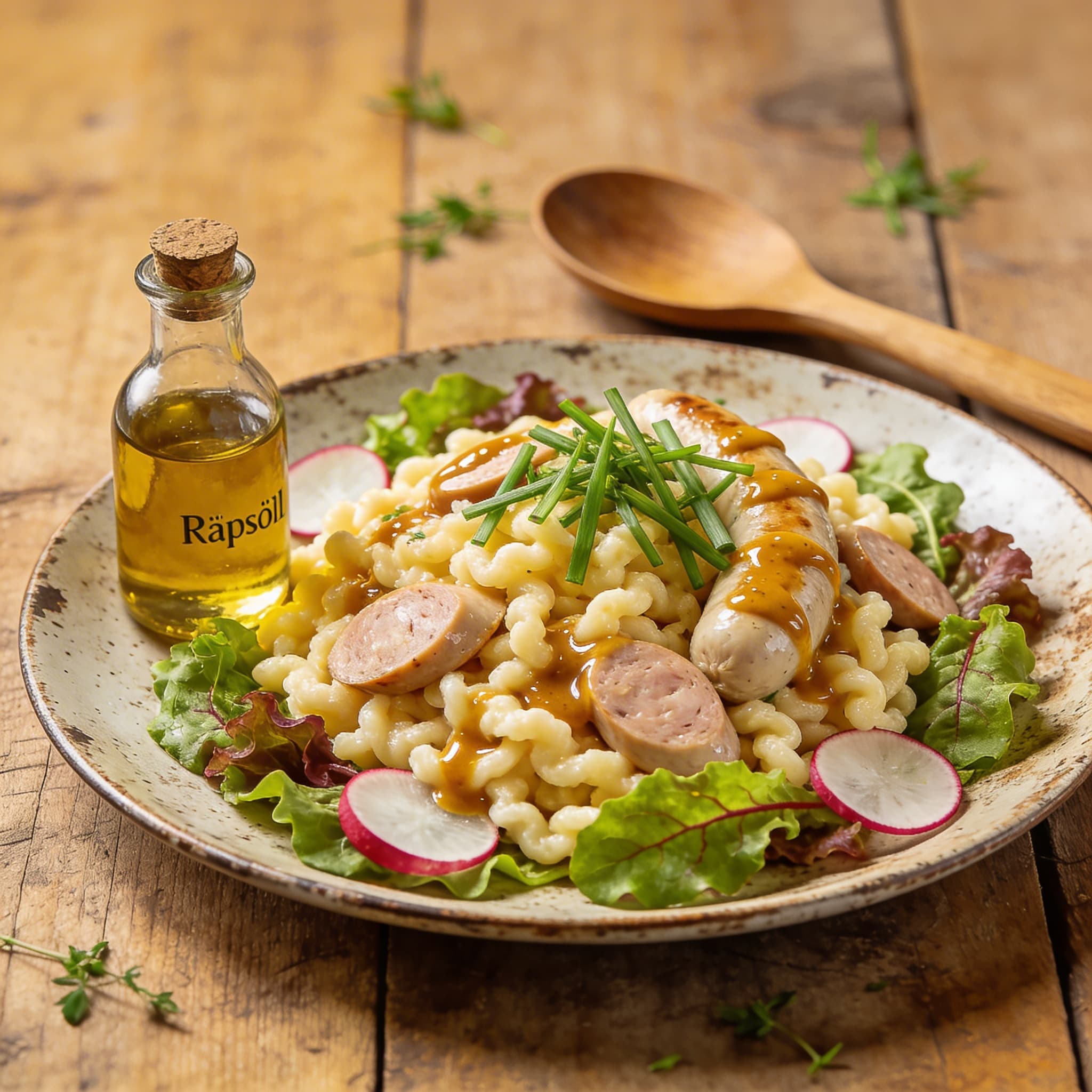 Bayerischer Weißwurst-Spätzlesalat