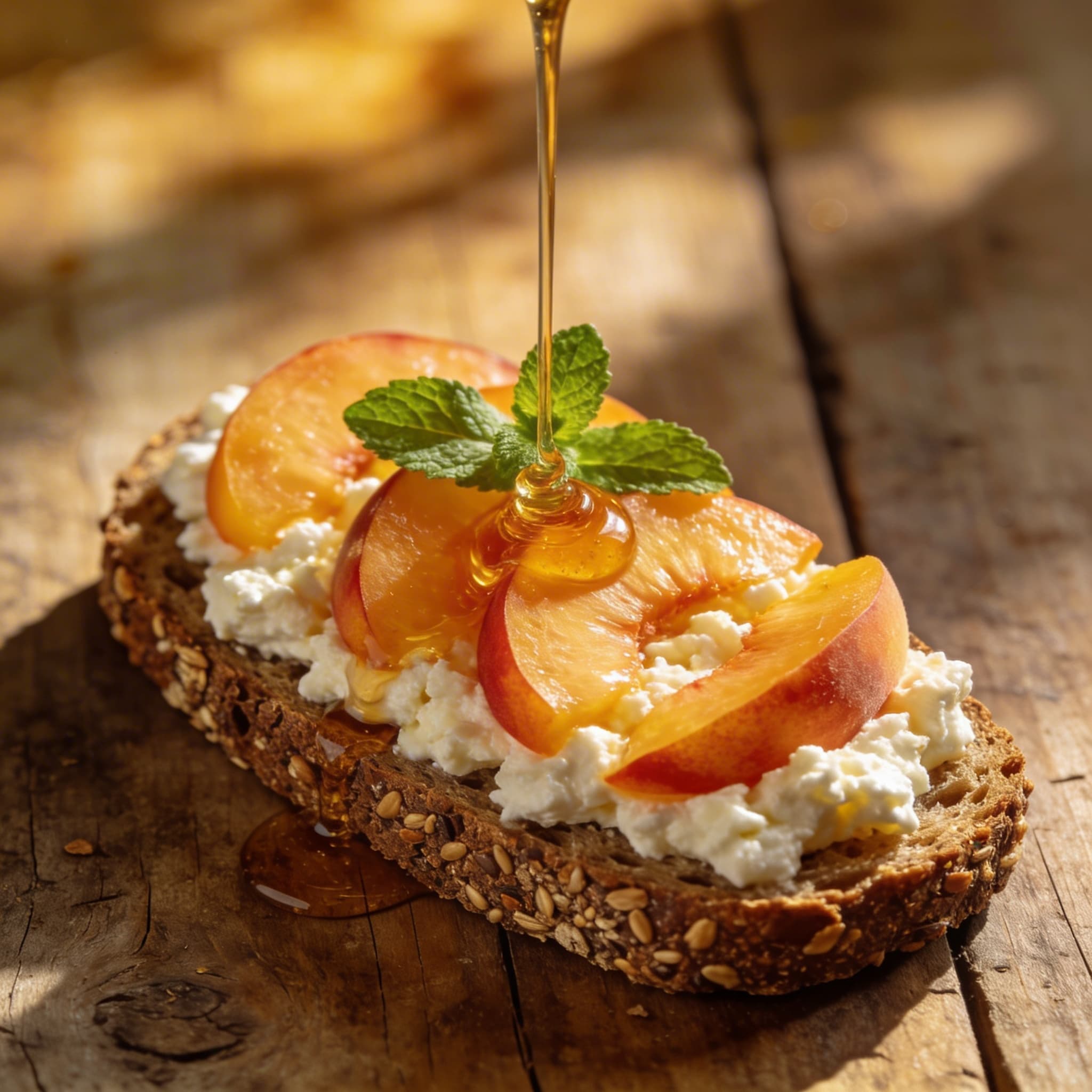 Knäckebrot mit Hüttenkäse und Pfirsich
