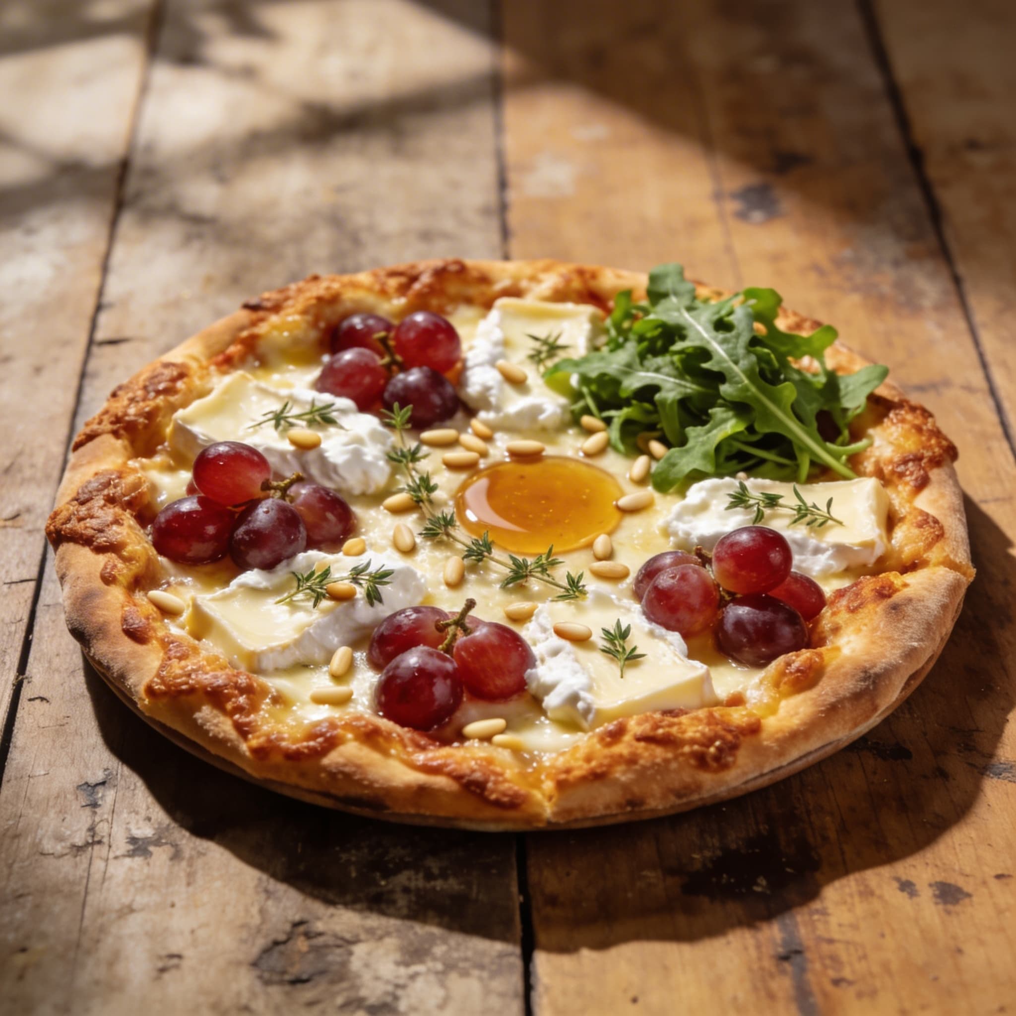 Knusprige Brie-Pizza mit Weintrauben