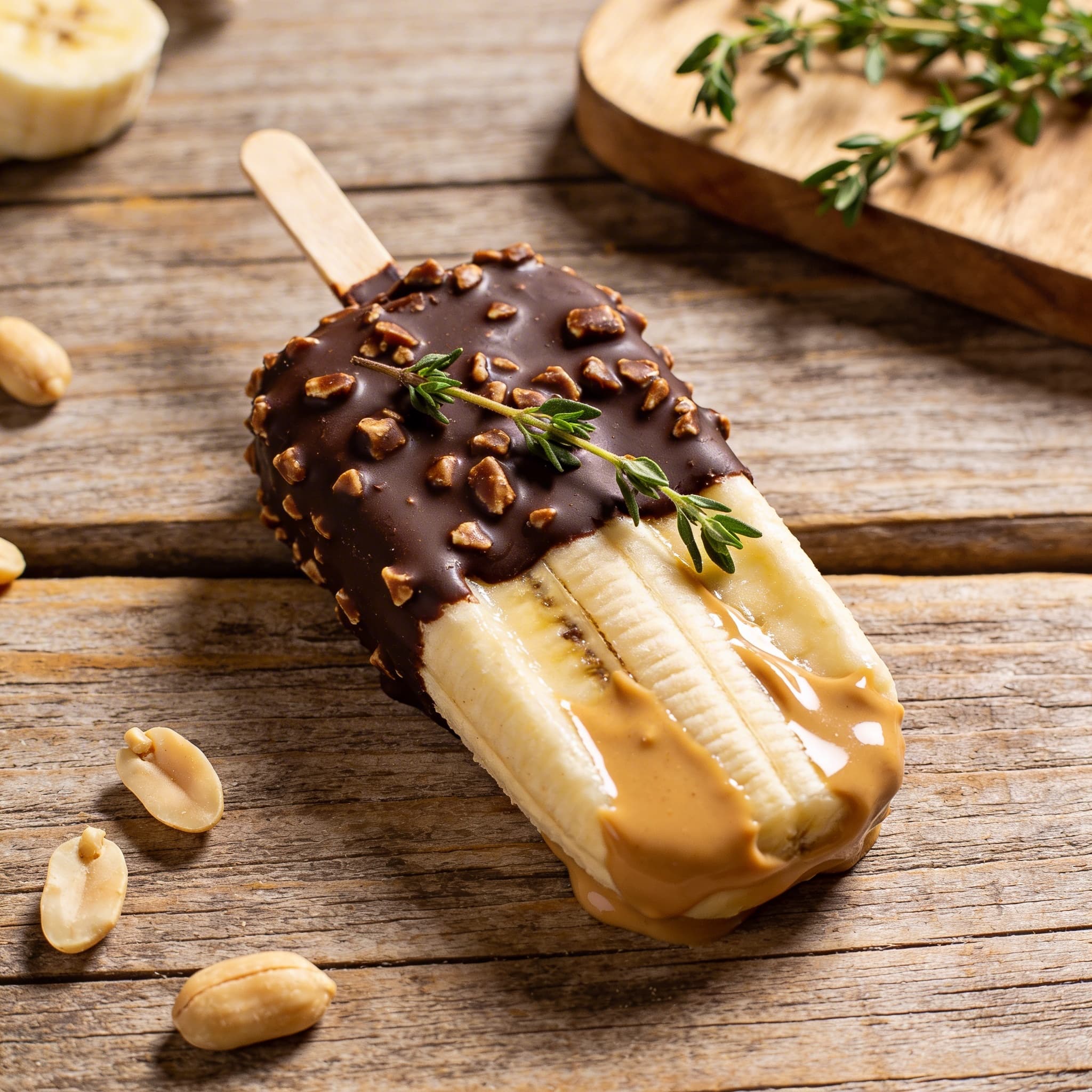 Bananen-Erdnuss-Eis am Stiel
