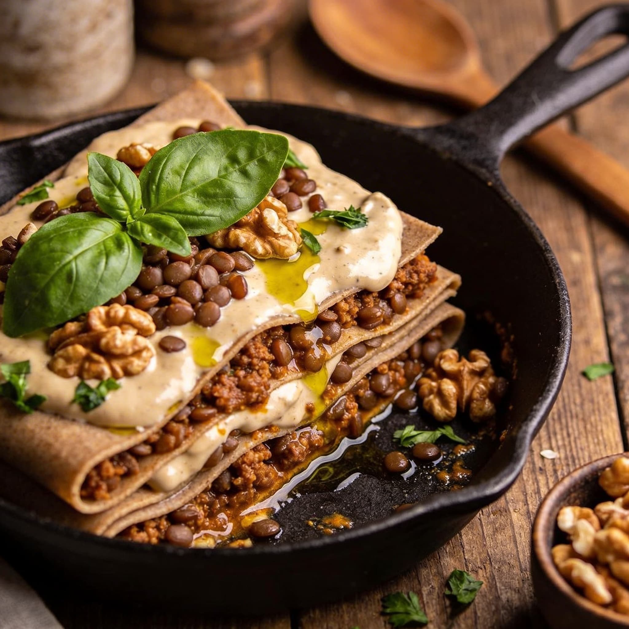 Schnelle vegane Pfannen-Lasagne