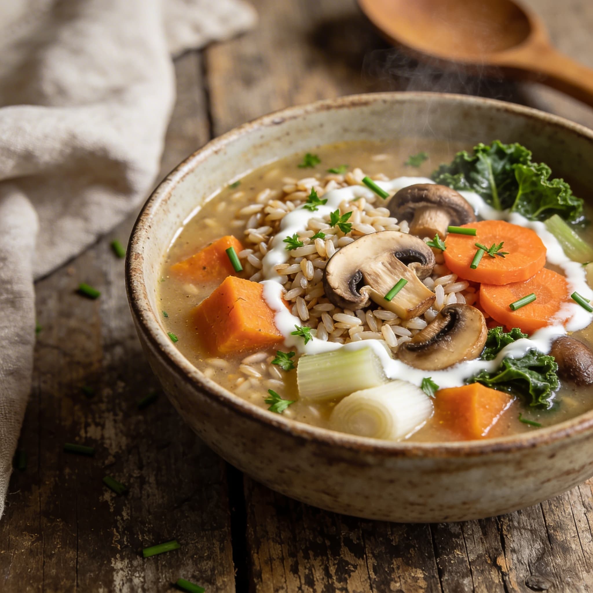 Wärmende Wildreis-Pilz-Suppe