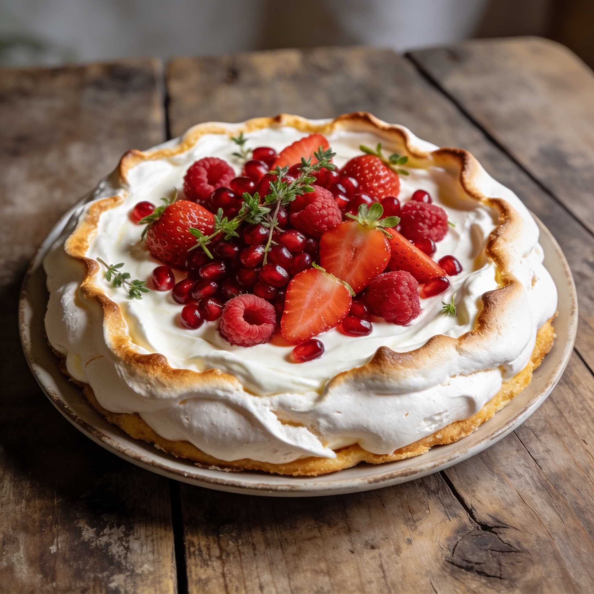 Pavlova mit roten Beeren