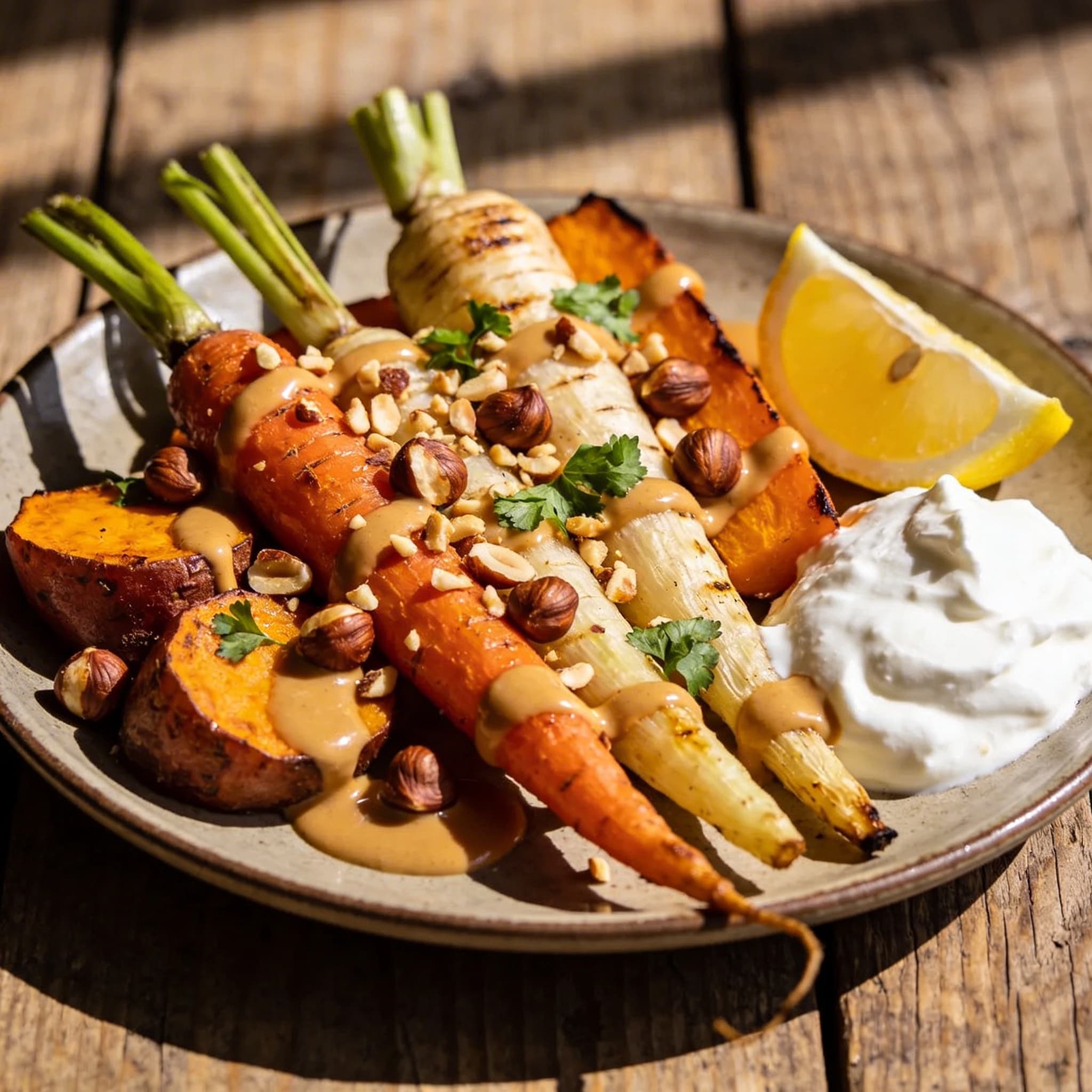 Geröstetes Wurzelgemüse mit Haselnüssen