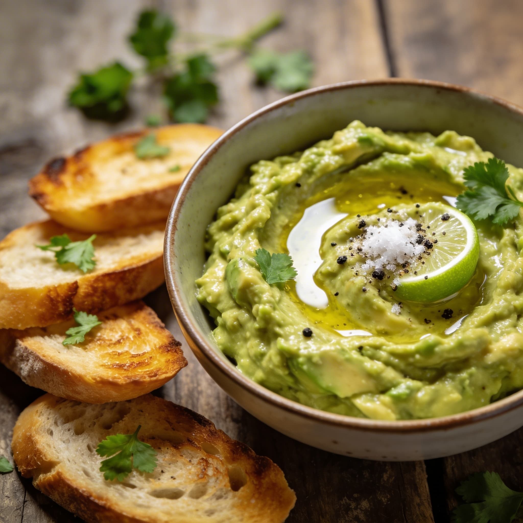Würzige Guacamole mit Röstbrot