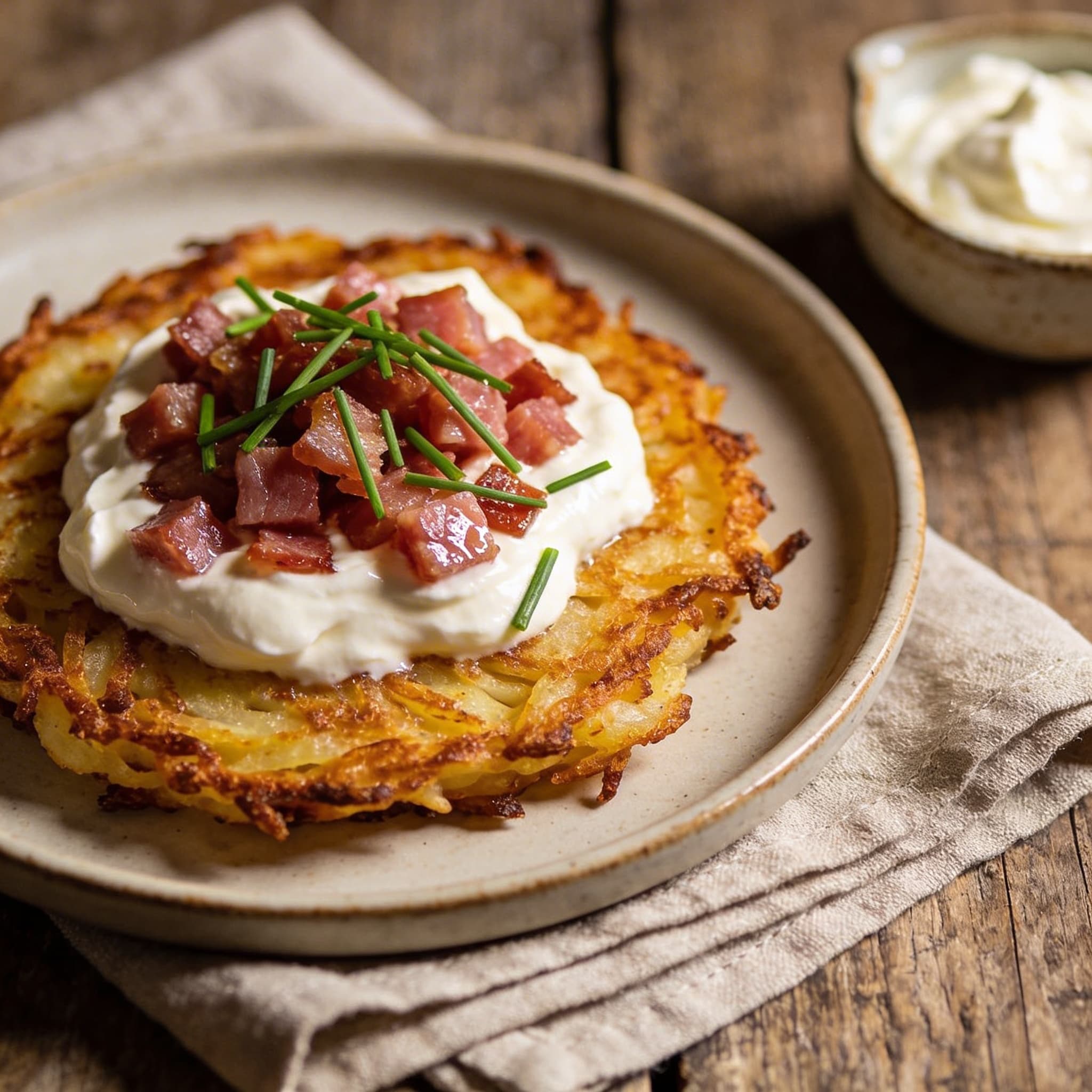 Knuspriger Rösti-Flammkuchen mit Speck