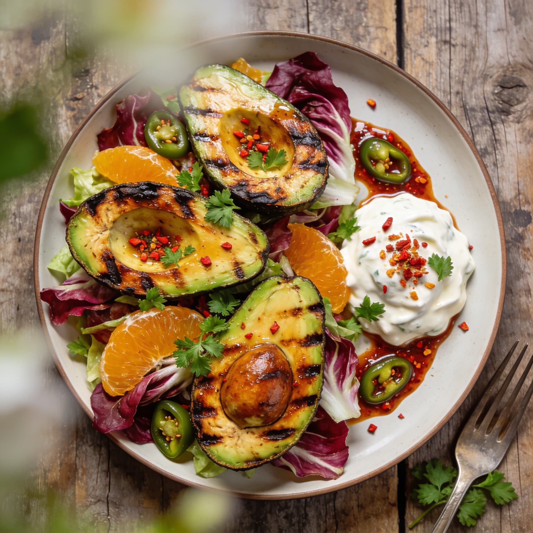 Grill-Avocado mit Orangen-Salat