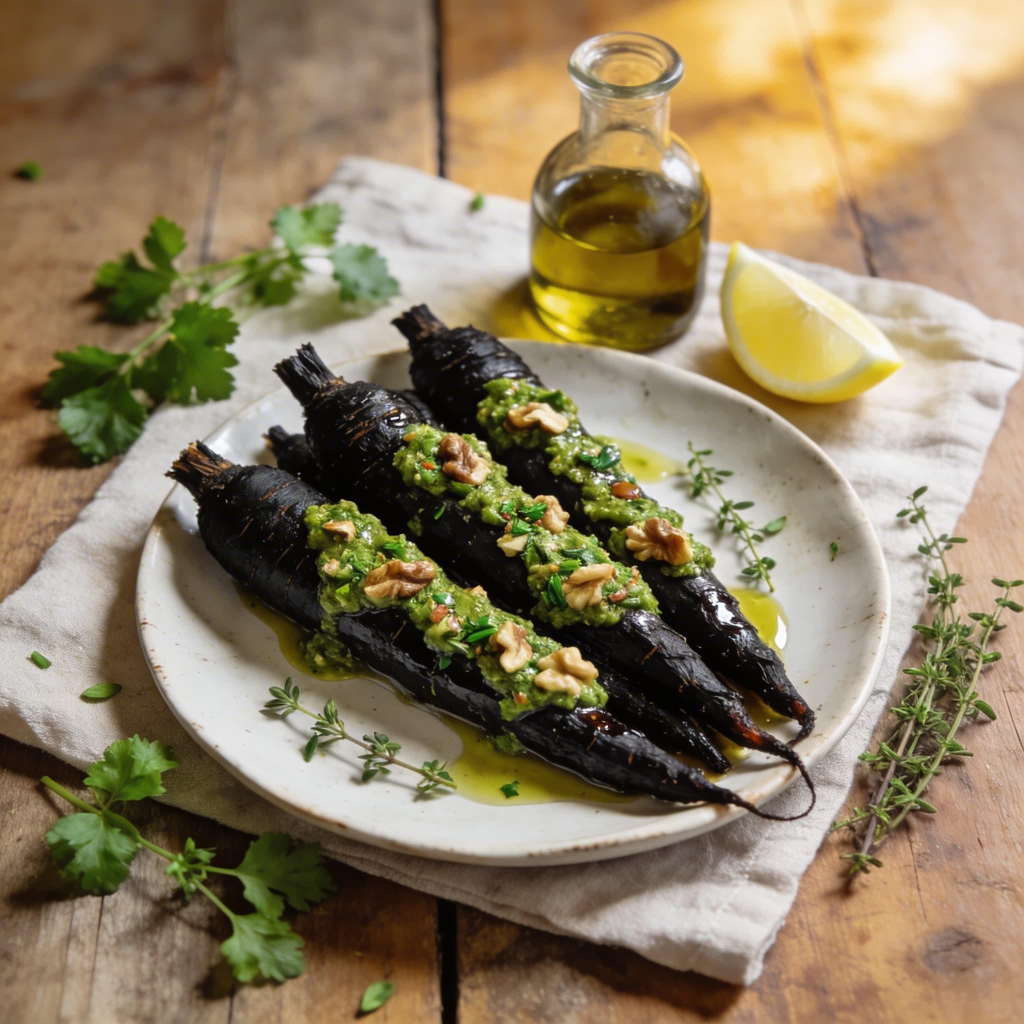 Gedämpfte Schwarzwurzeln mit Pesto