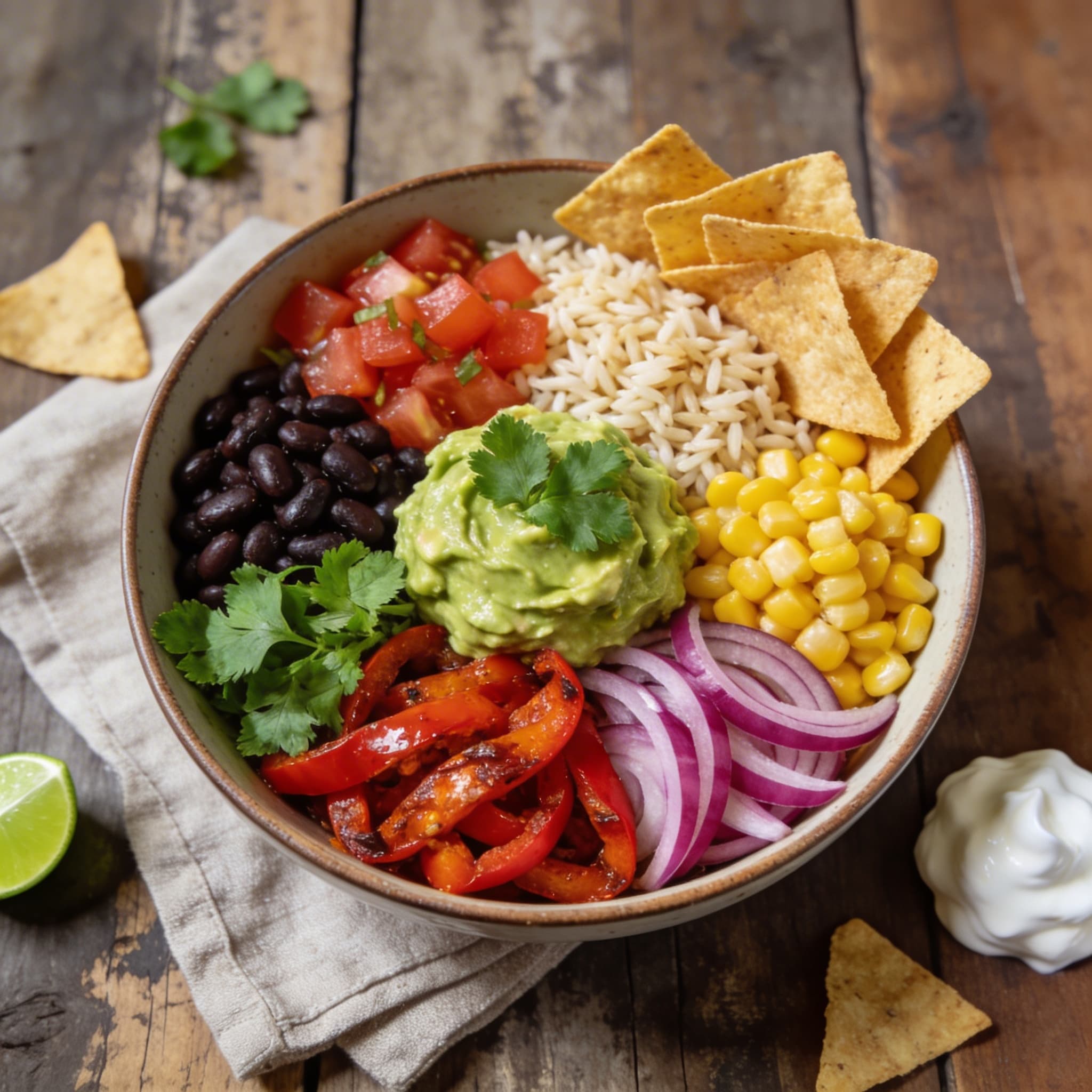 Vegetarische Burrito-Bowl mit Avocado