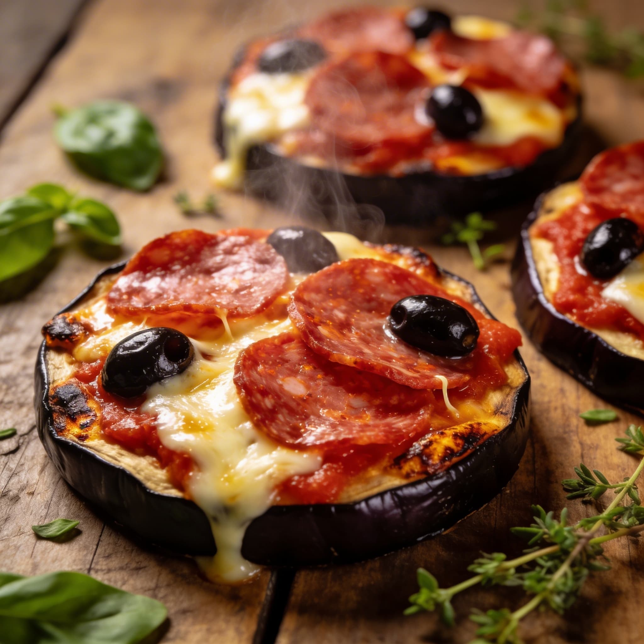 Herzhafte Mini-Auberginen-Pizzas