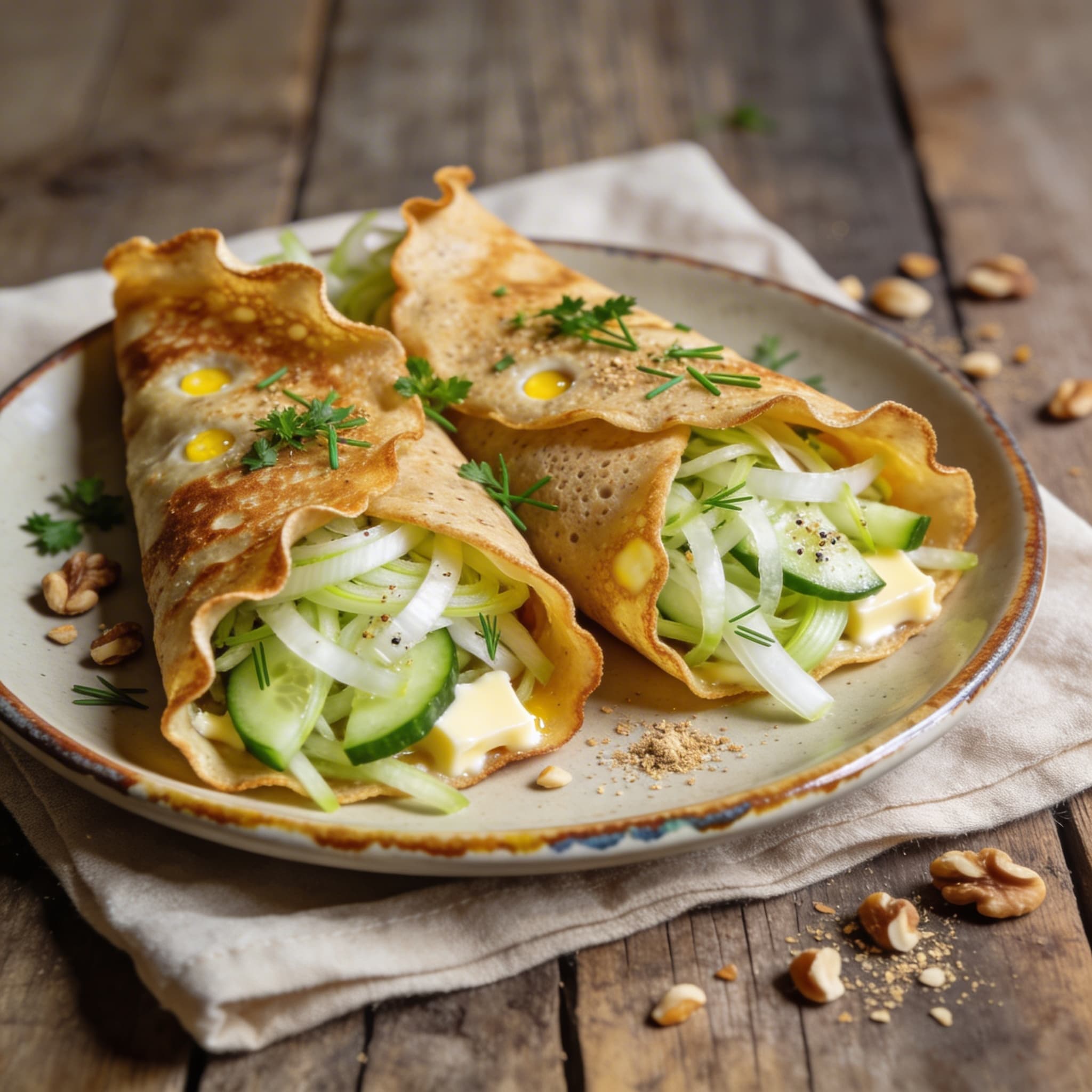 Gefüllte Käsecrêpes mit Fenchel