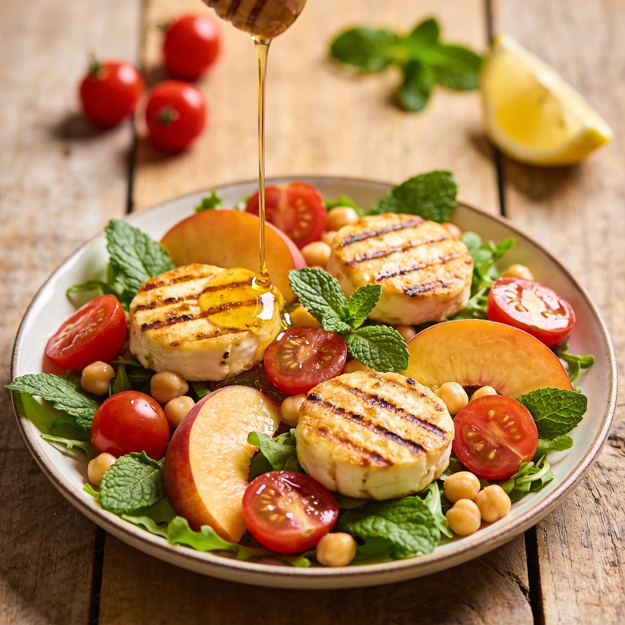 Nektarinen-Tomaten-Salat mit Grillkäse