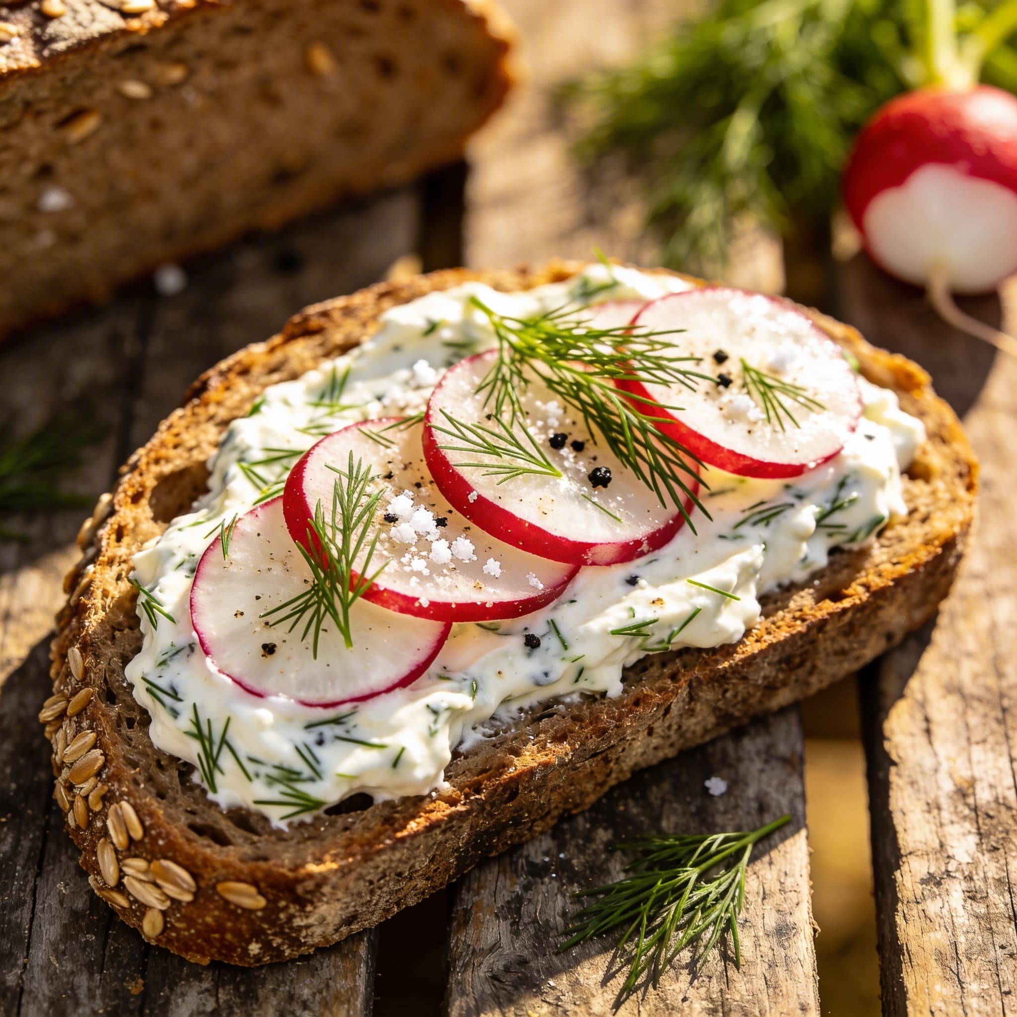 Bauernbrot mit Radieschen-Quark