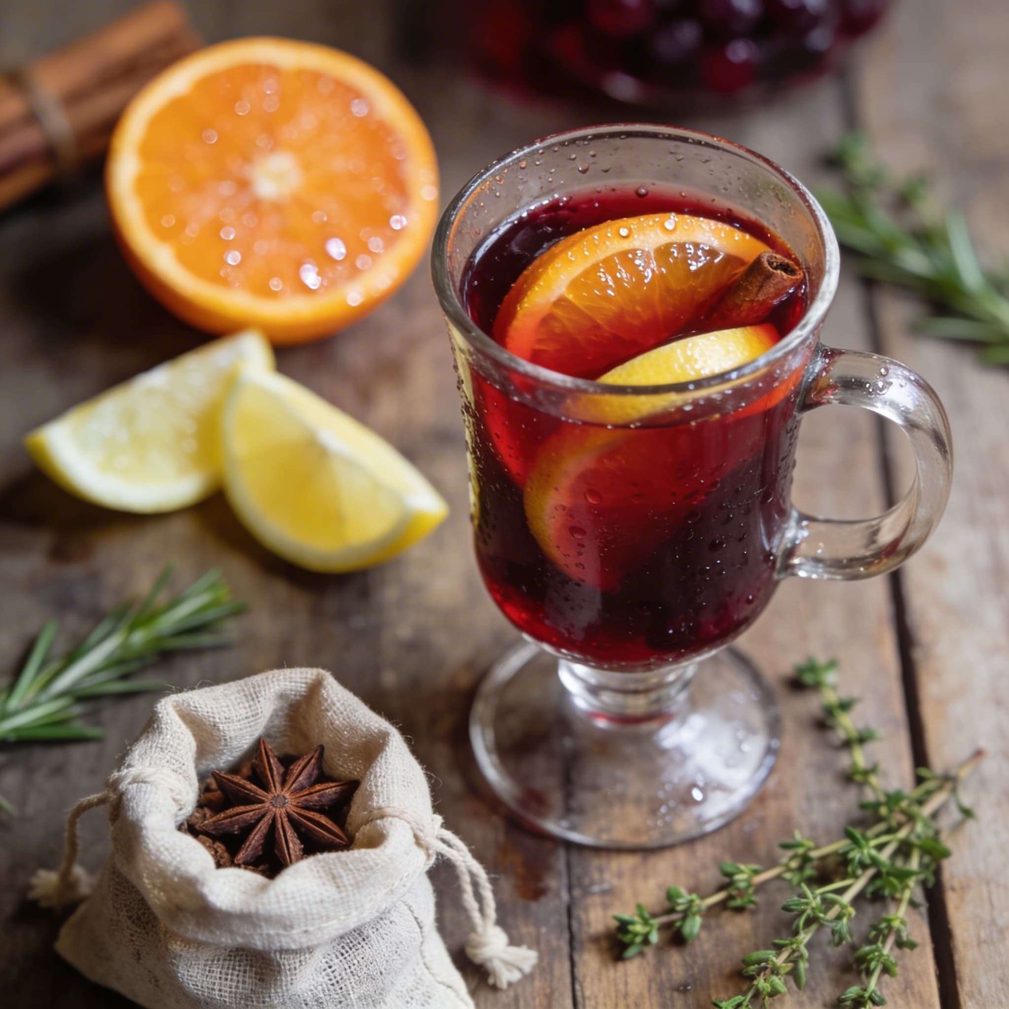 Würziger Orangen-Glühwein mit Traubensaft