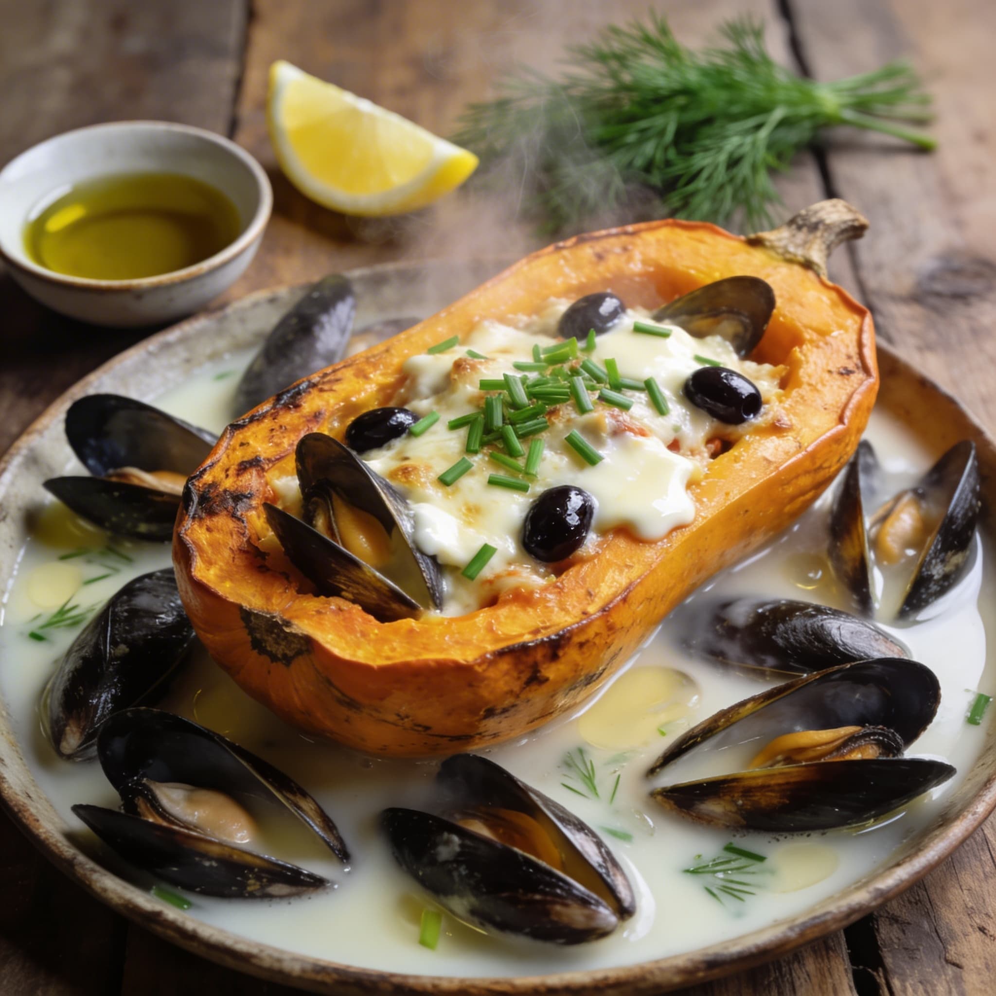 Gefüllter Kürbis mit Muscheln