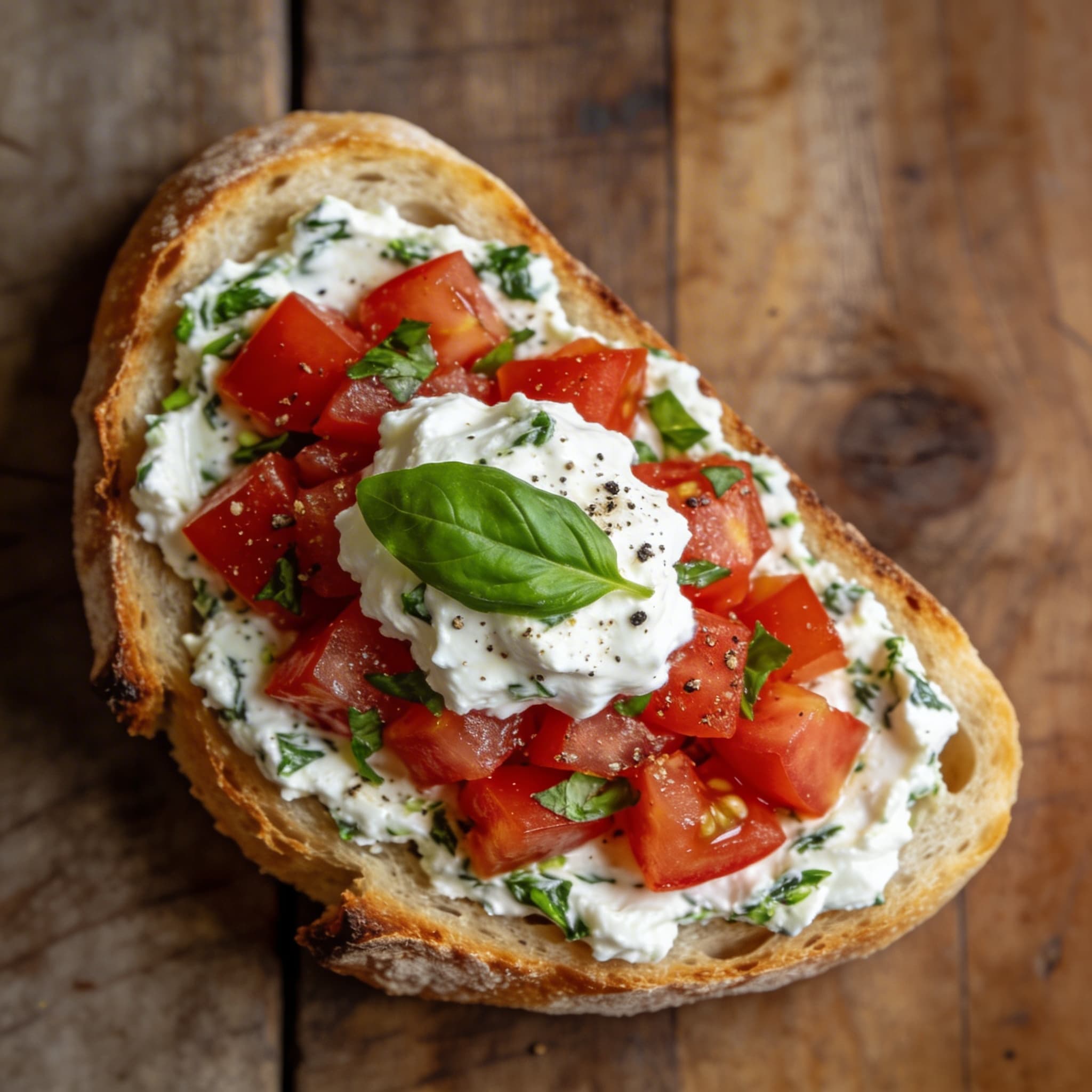Tomaten-Basilikum-Quark auf Ciabatta