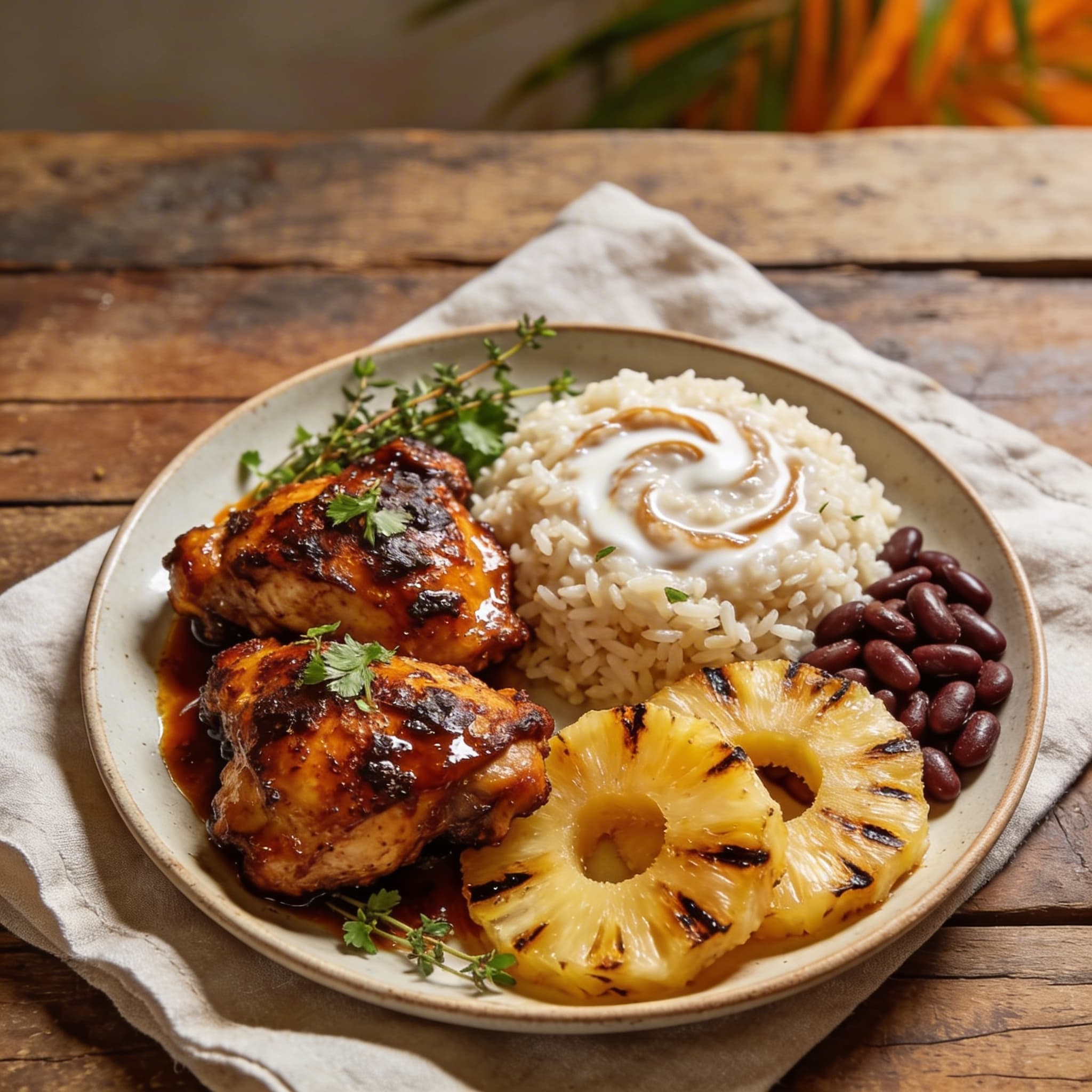 Jamaikanisches Jerk Chicken mit Kokosreis