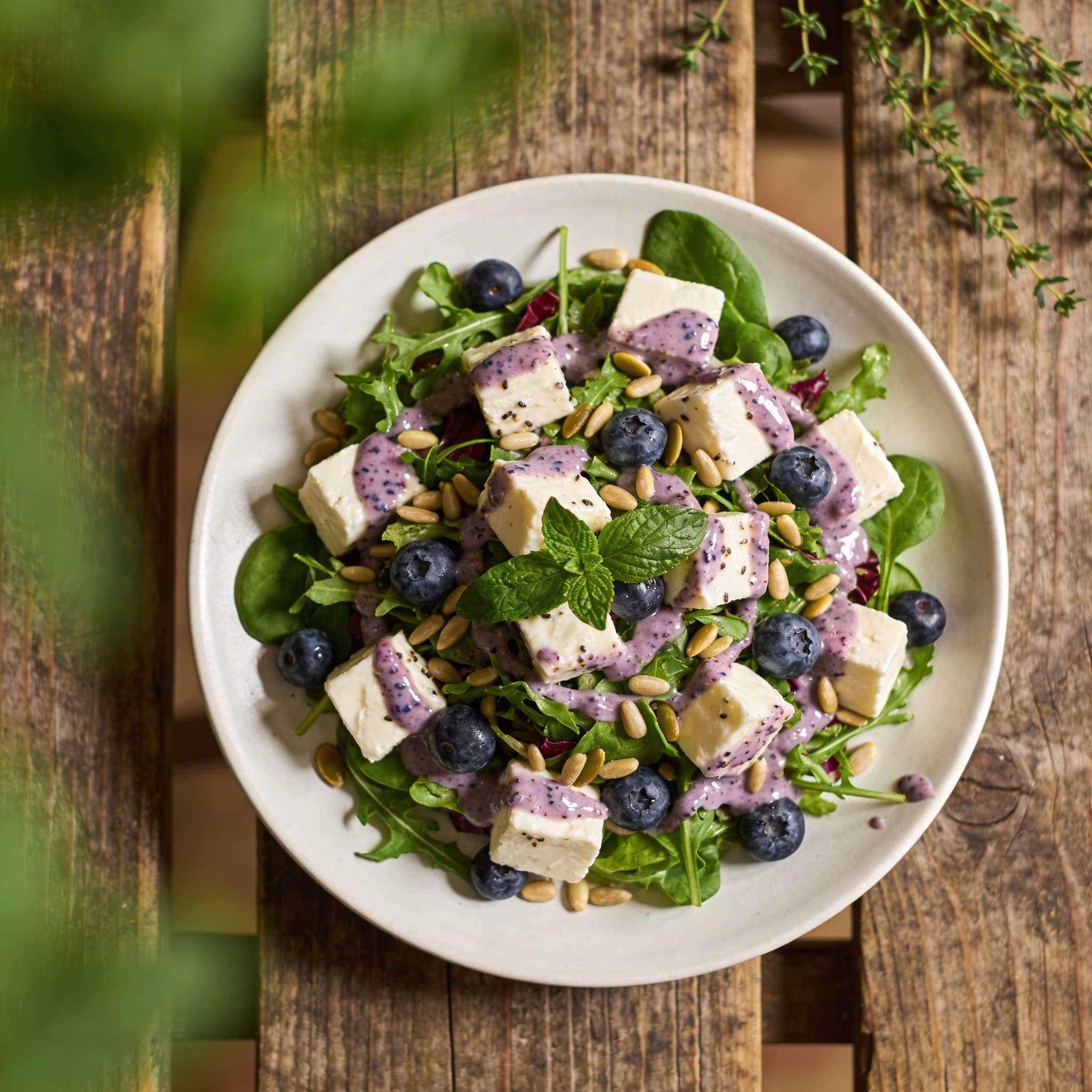 Sommersalat mit Blaubeer-Dressing