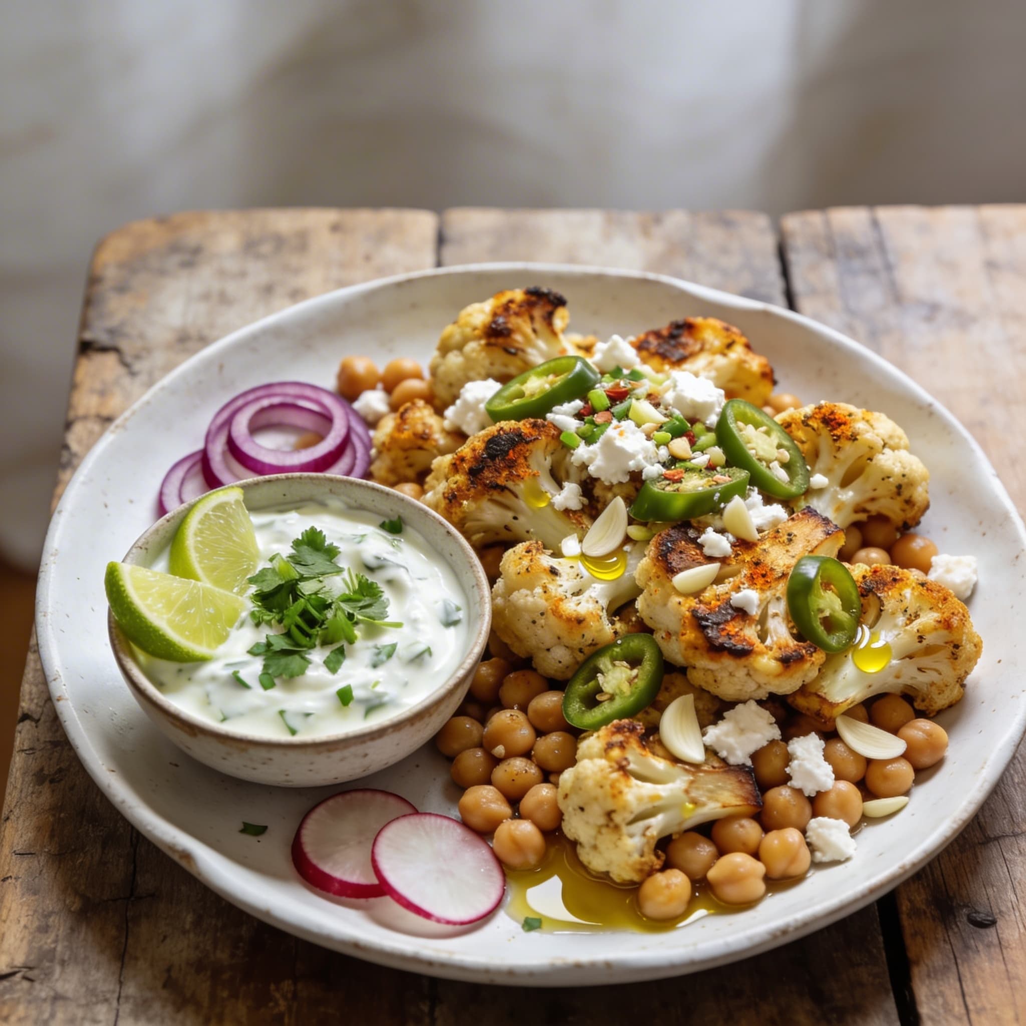 Gerösteter Blumenkohl mit Kichererbsen
