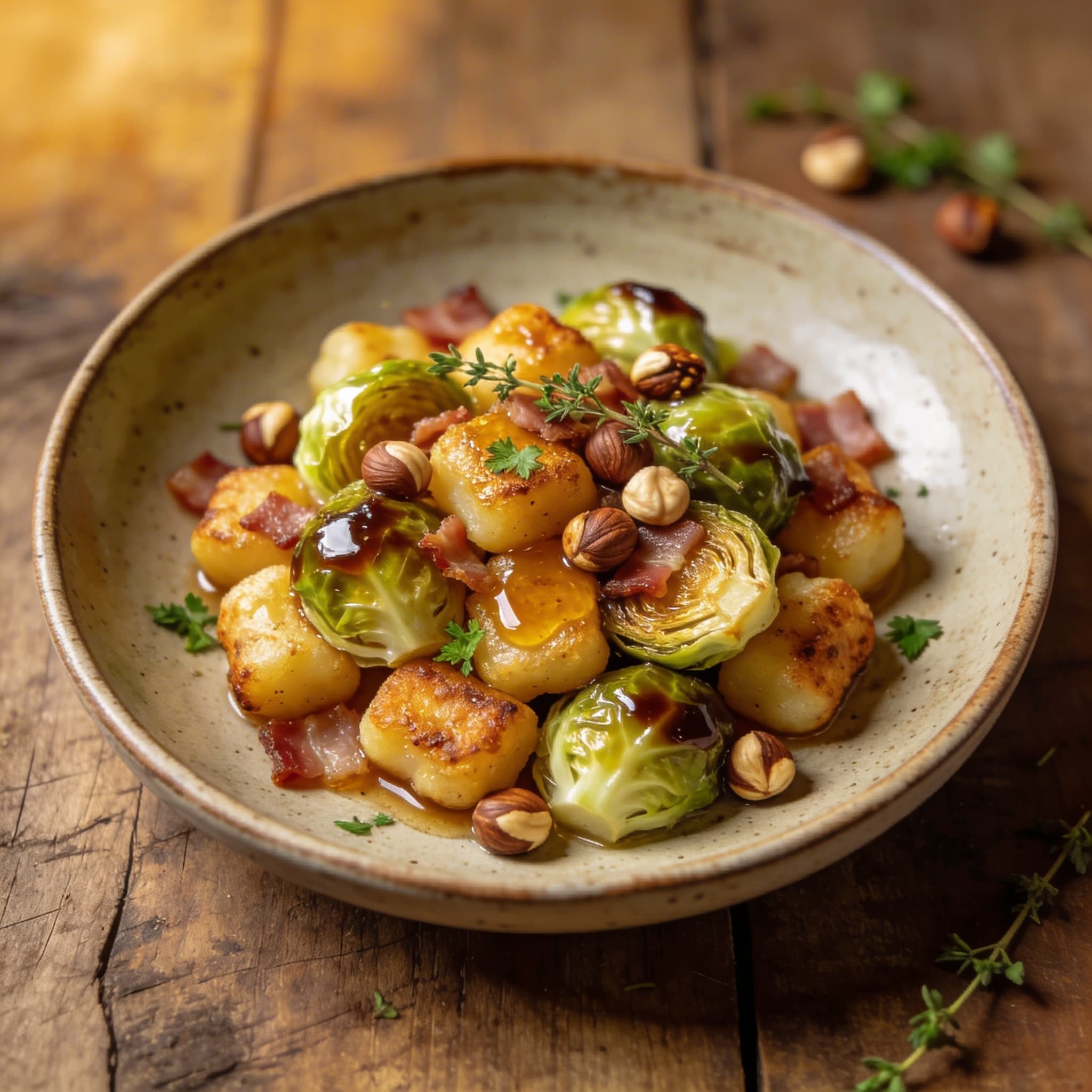 Knusprige Gnocchi-Rosenkohl-Pfanne