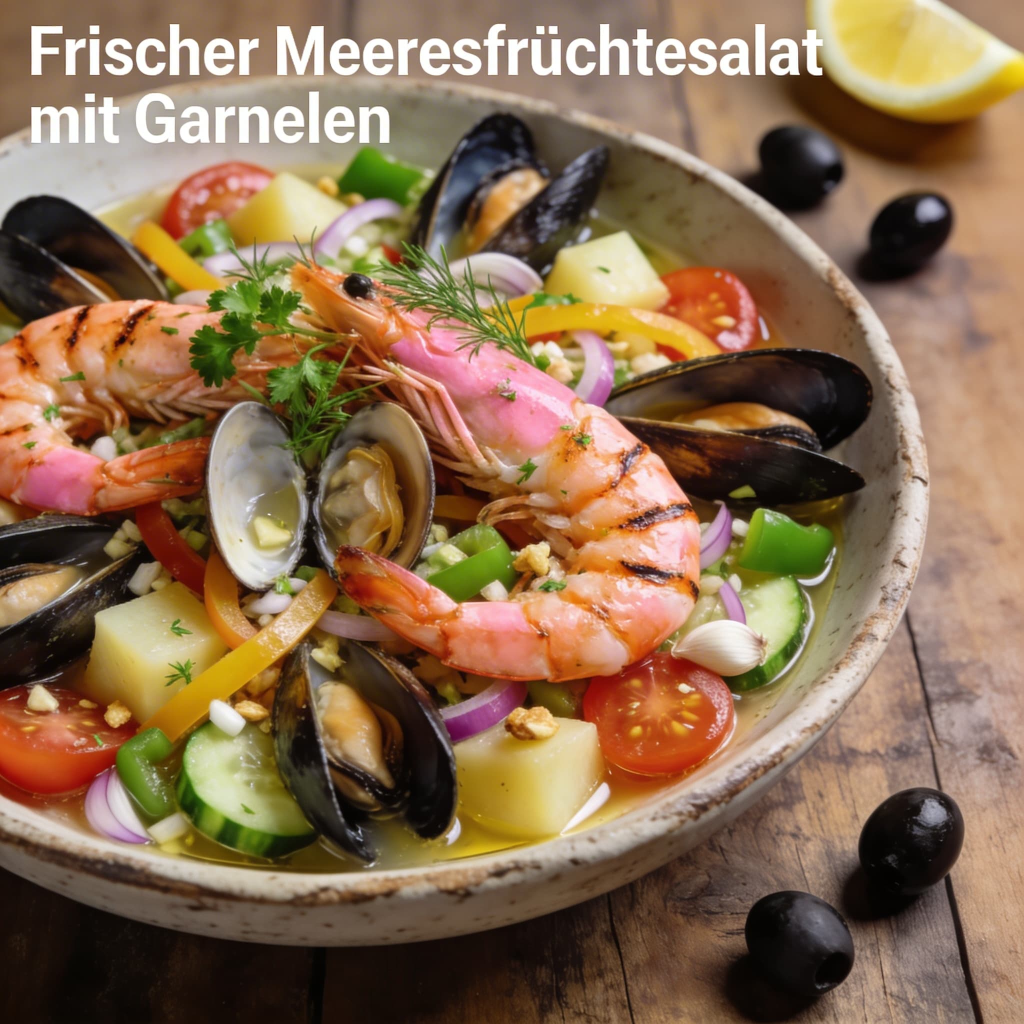 Frischer Meeresfrüchtesalat mit Garnelen