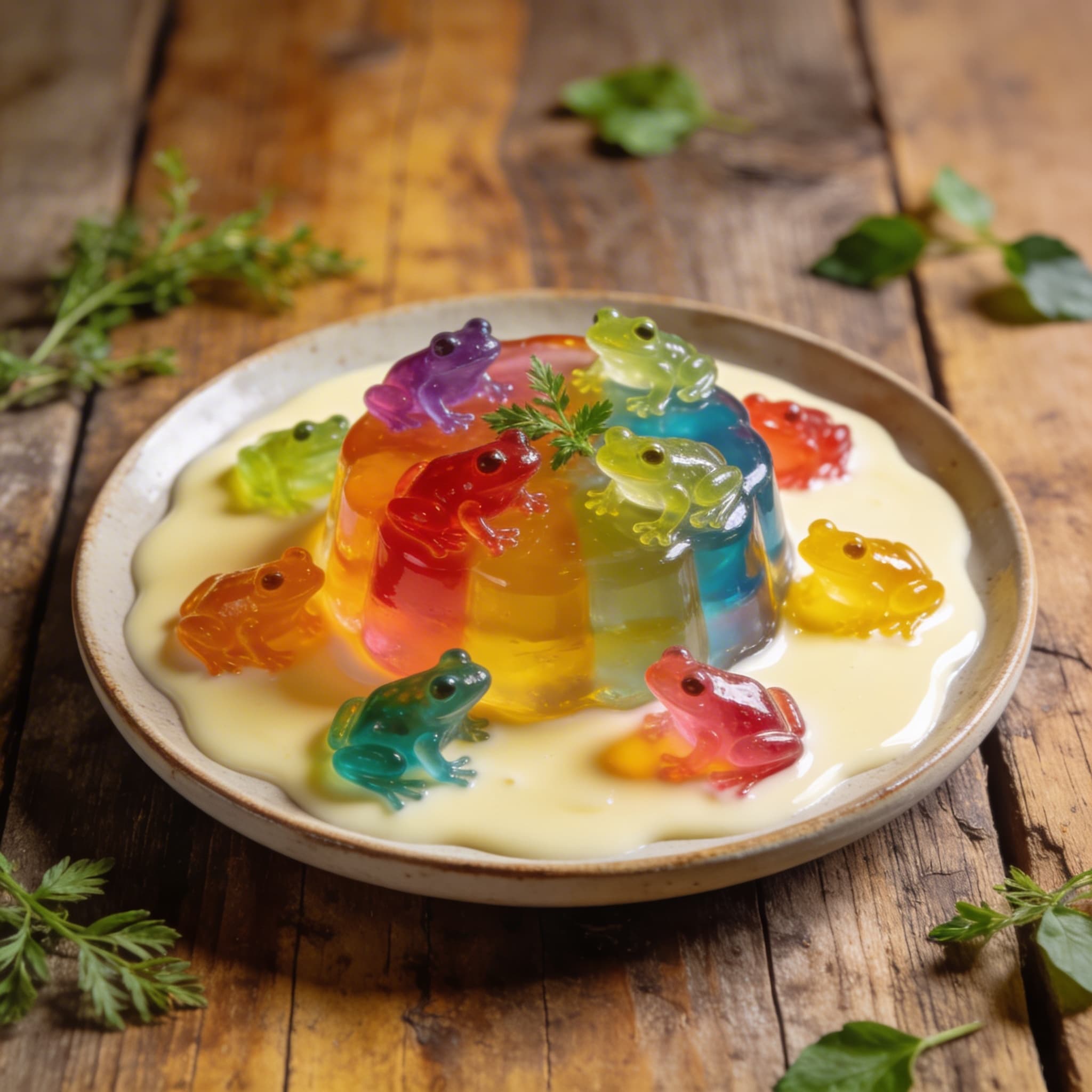 Wackeliger Froschkönig-Nachtisch mit Soße