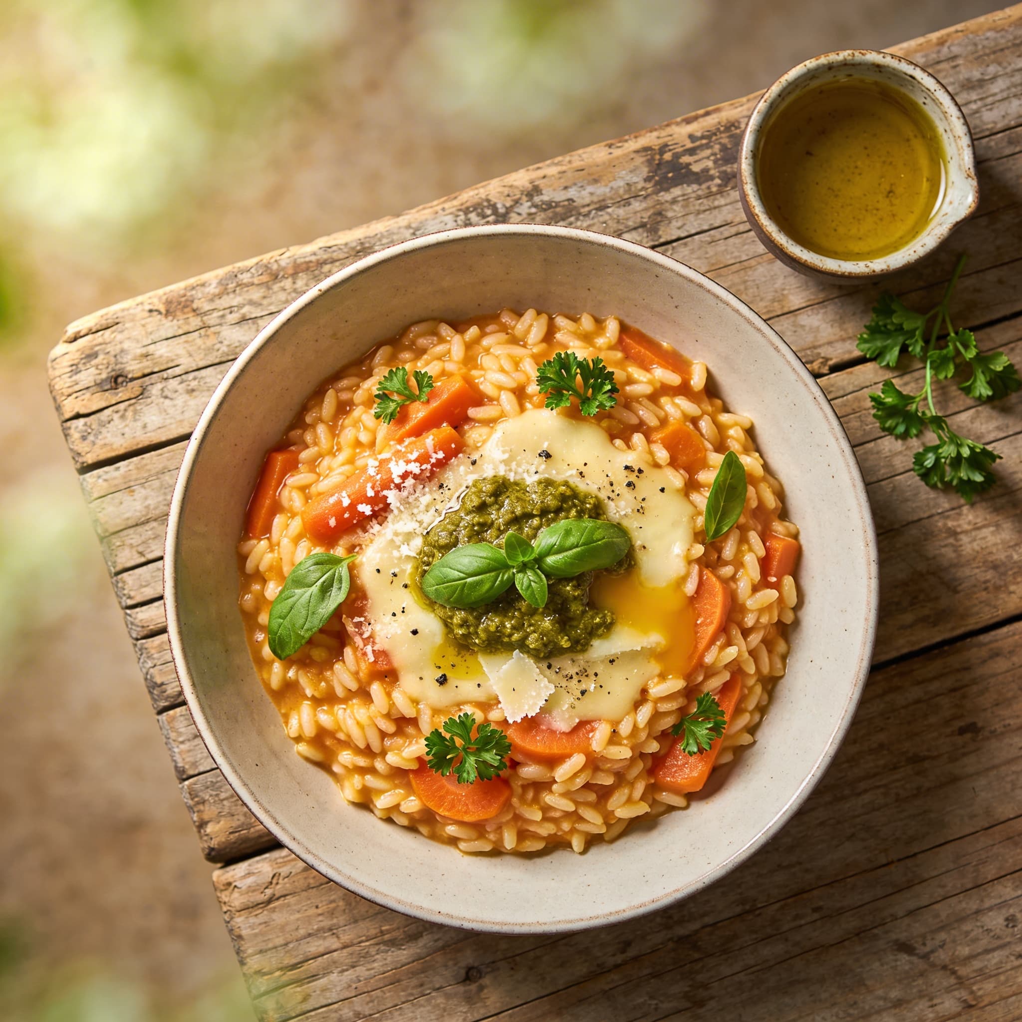 Cremiges Karotten-Orzotto mit Pesto